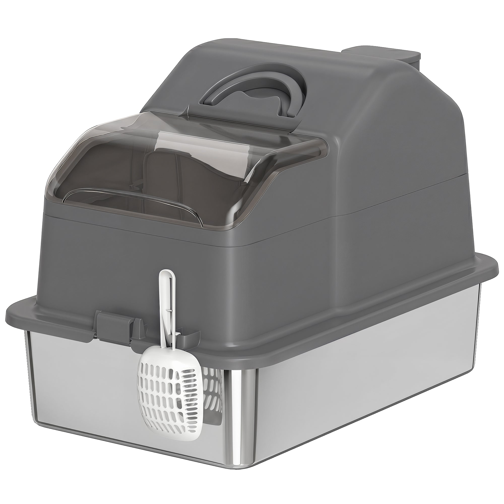 pawhut-bac-liti-re-chat-xxl-ferm-inox-avec-couvercle-gris-fonc image 2