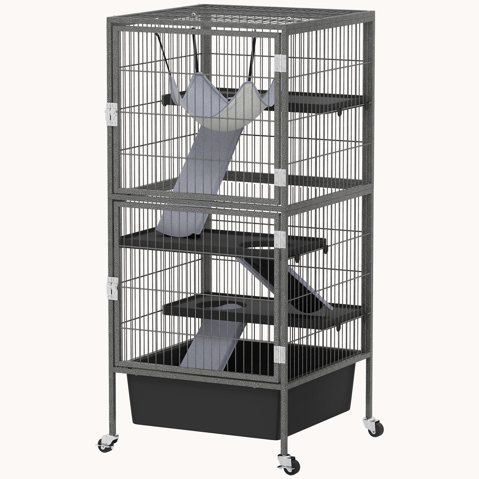 pawhut-cage-roulettes-4-niveaux-45-pouces-avec-bac-profond-6-pouces image 3