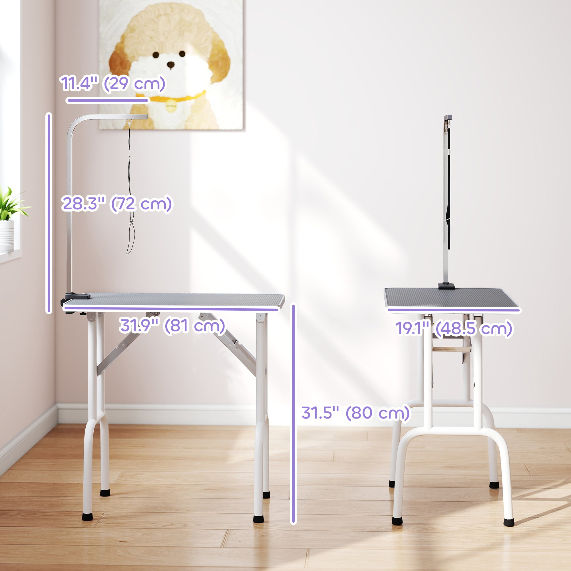 pawhut-table-de-toilettage-pliable-32-pouces-pour-chiens-petits-et-moyens-bras-r image 5
