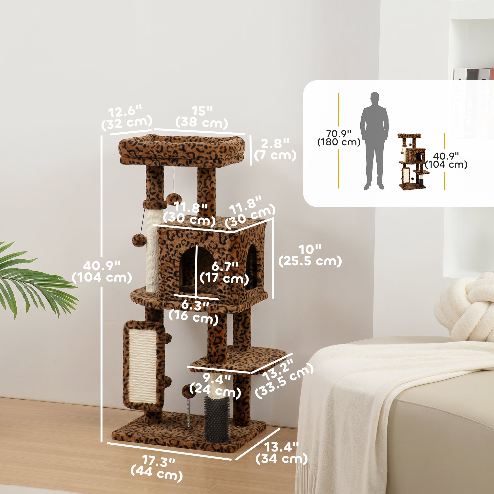 pawhut-arbre-chat-104-cm-l-opard-pour-grands-chats-avec-condo-et-griffoirs image 5