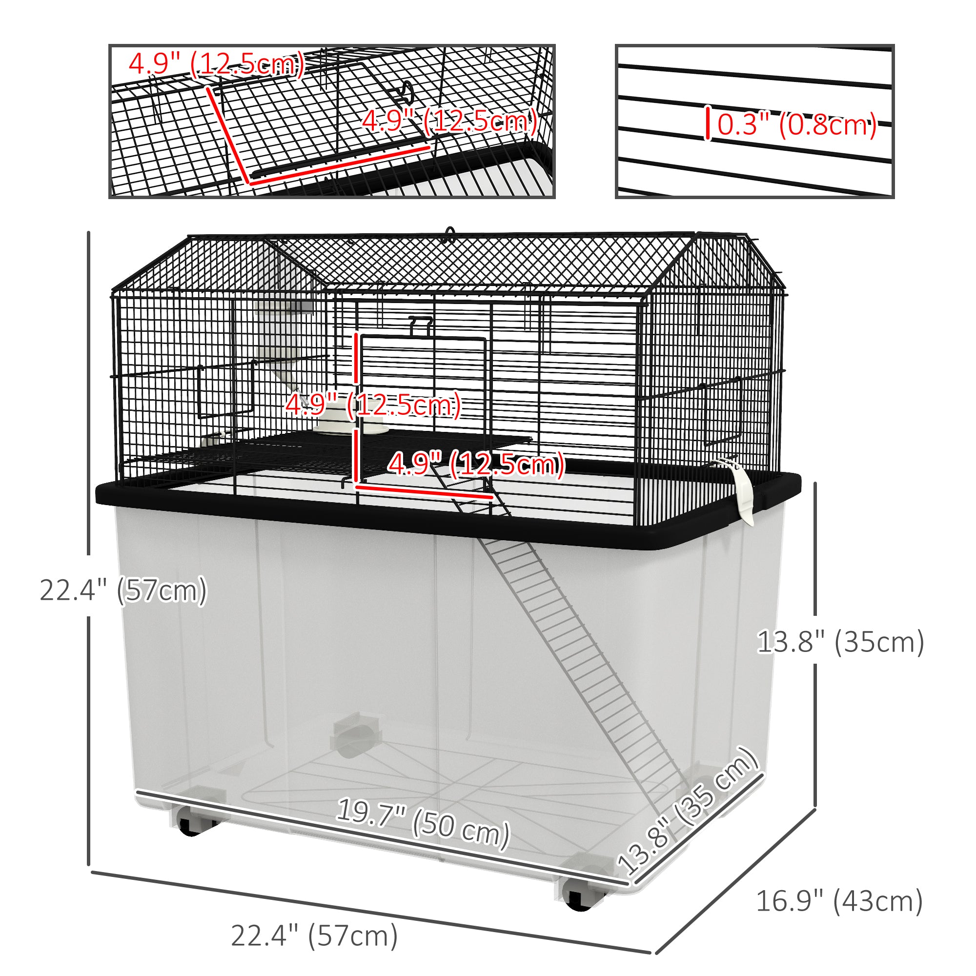 pawhut-cage-hamster-tages-avec-rampe-et-roulettes-noir image 5