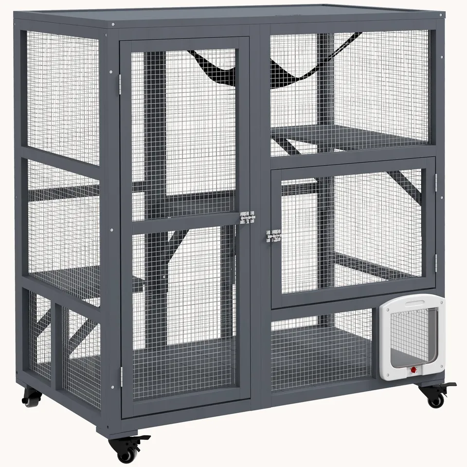 pawhut-maison-pour-chat-int-rieur-bois-39-avec-roulettes-3-plateformes-et-hamac- image 1