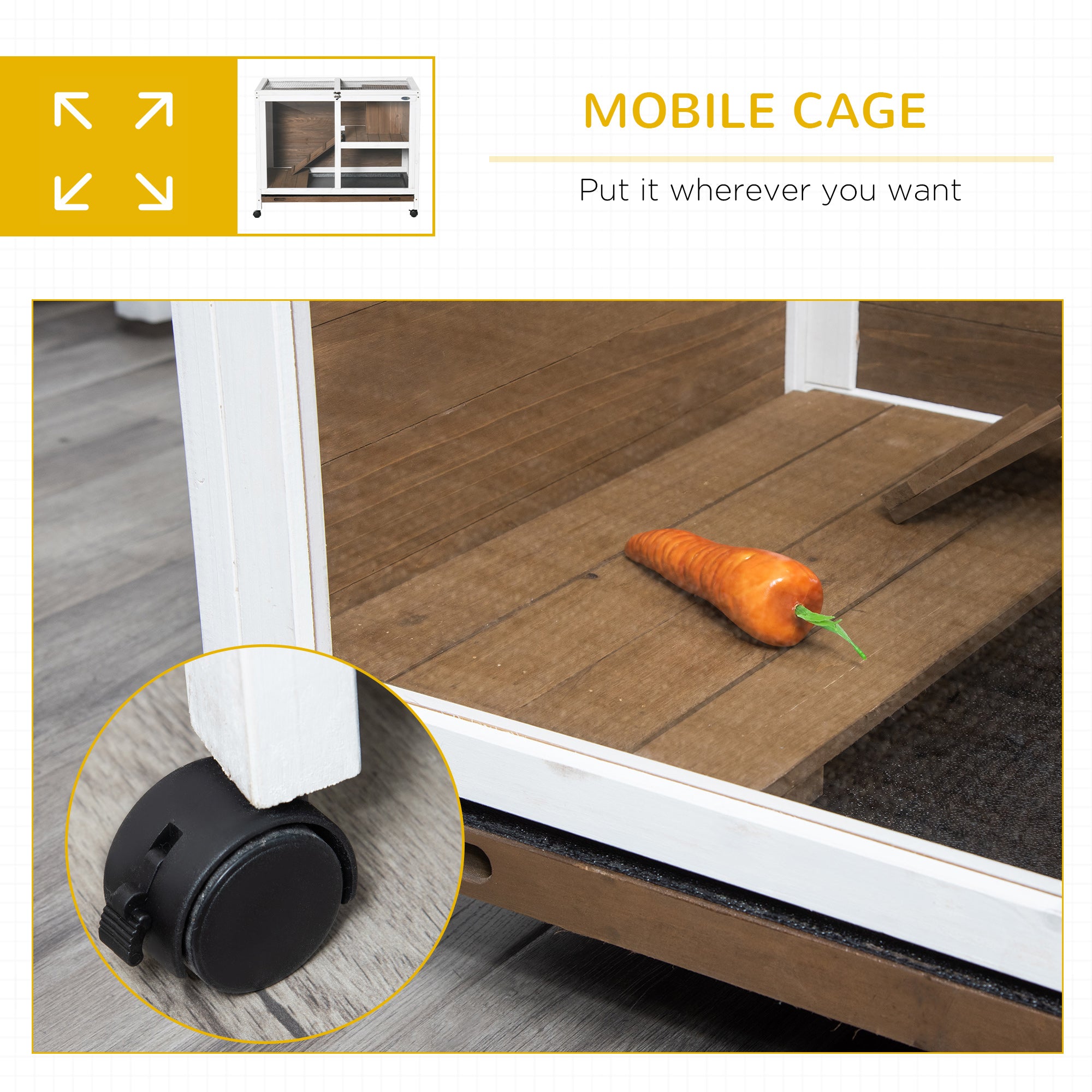 pawhut-cage-mobile-en-bois-2-tages-pour-petit-animal-avec-toit-ouvrant-marron image 8