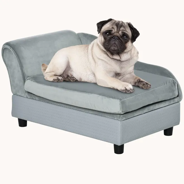 pawhut-canap-pour-petit-chien-avec-coffre-de-rangement-gris-clair image 1