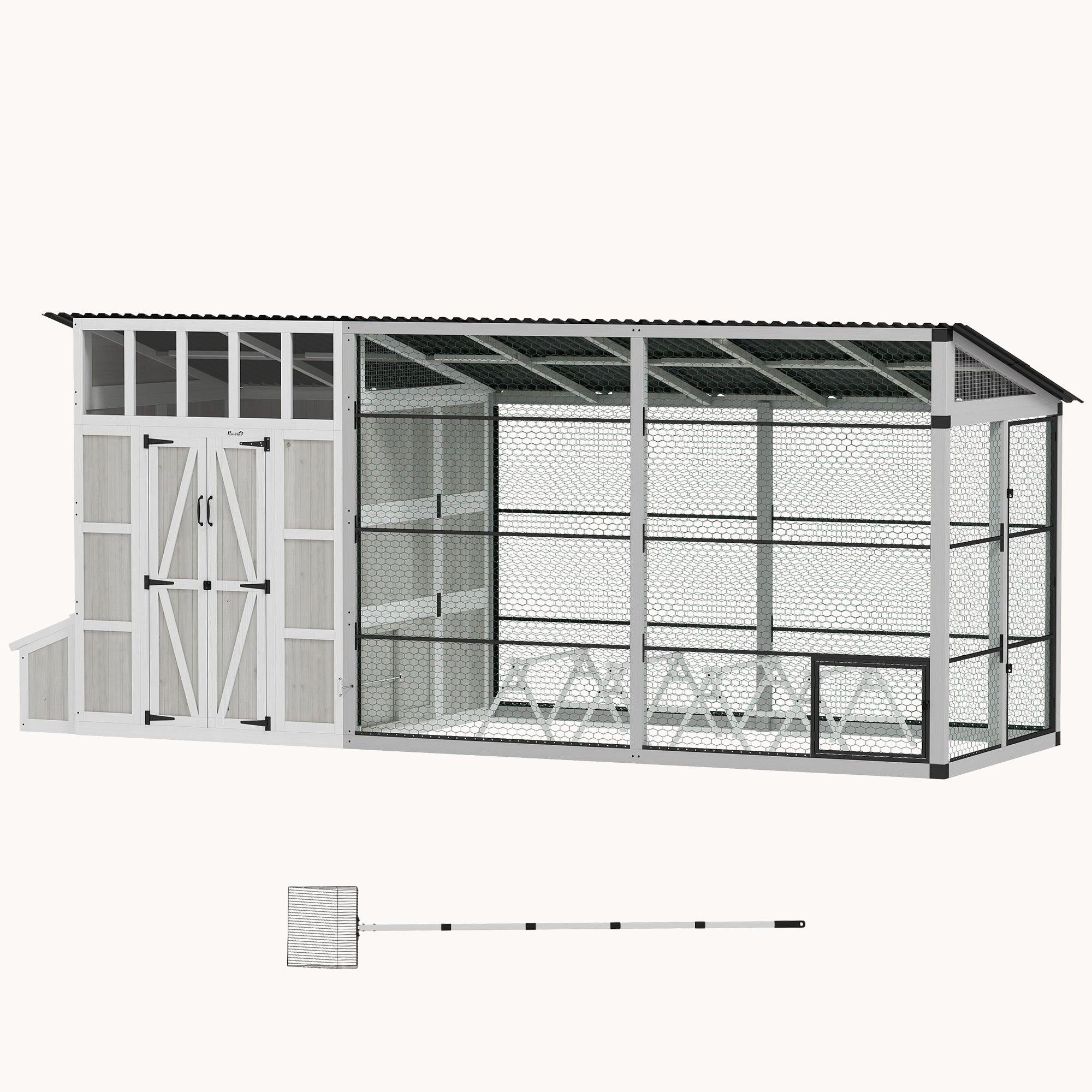pawhut-poulailler-walk-in-212-10-15-poules-avec-enclos-gris-clair image 2