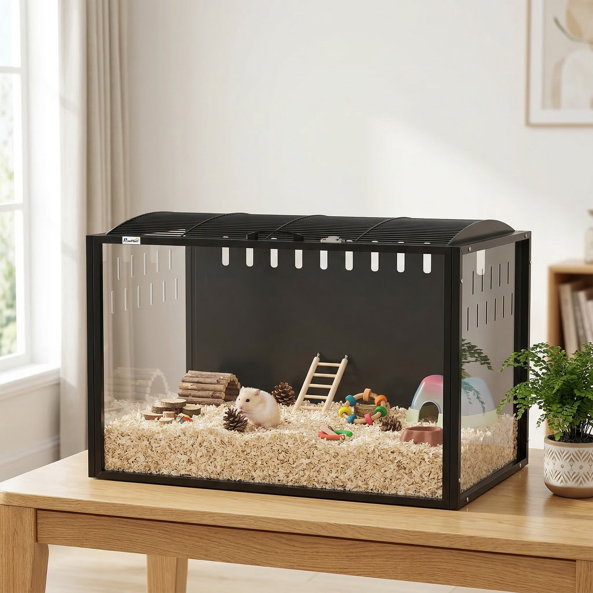 pawhut-cage-hamster-acrylique-dessus-ouvrable-81-x-51-x-53-cm-noir image 3