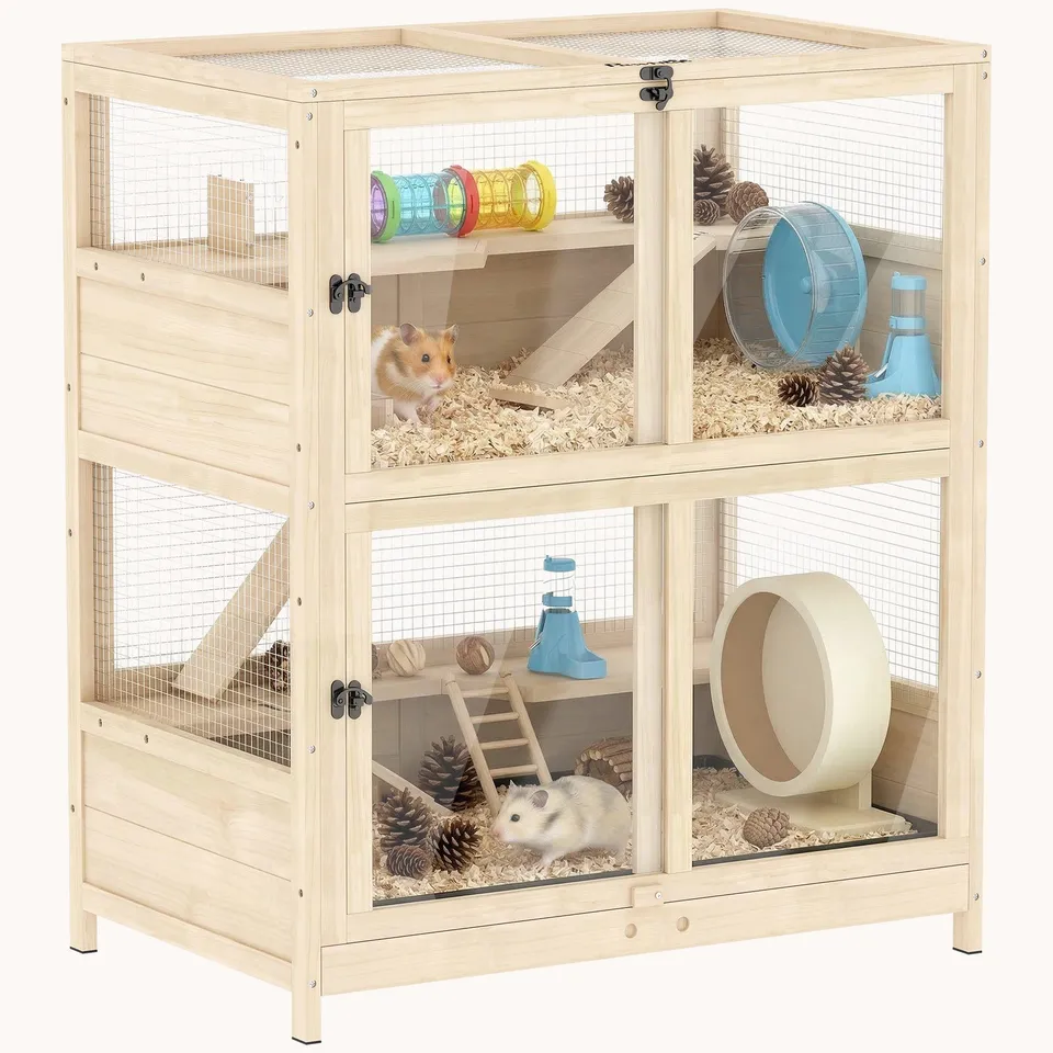 pawhut-cage-hamster-bois-4-niveaux-avec-toit-grillag-et-tiroir-84-x-53-x-91-cm image 1