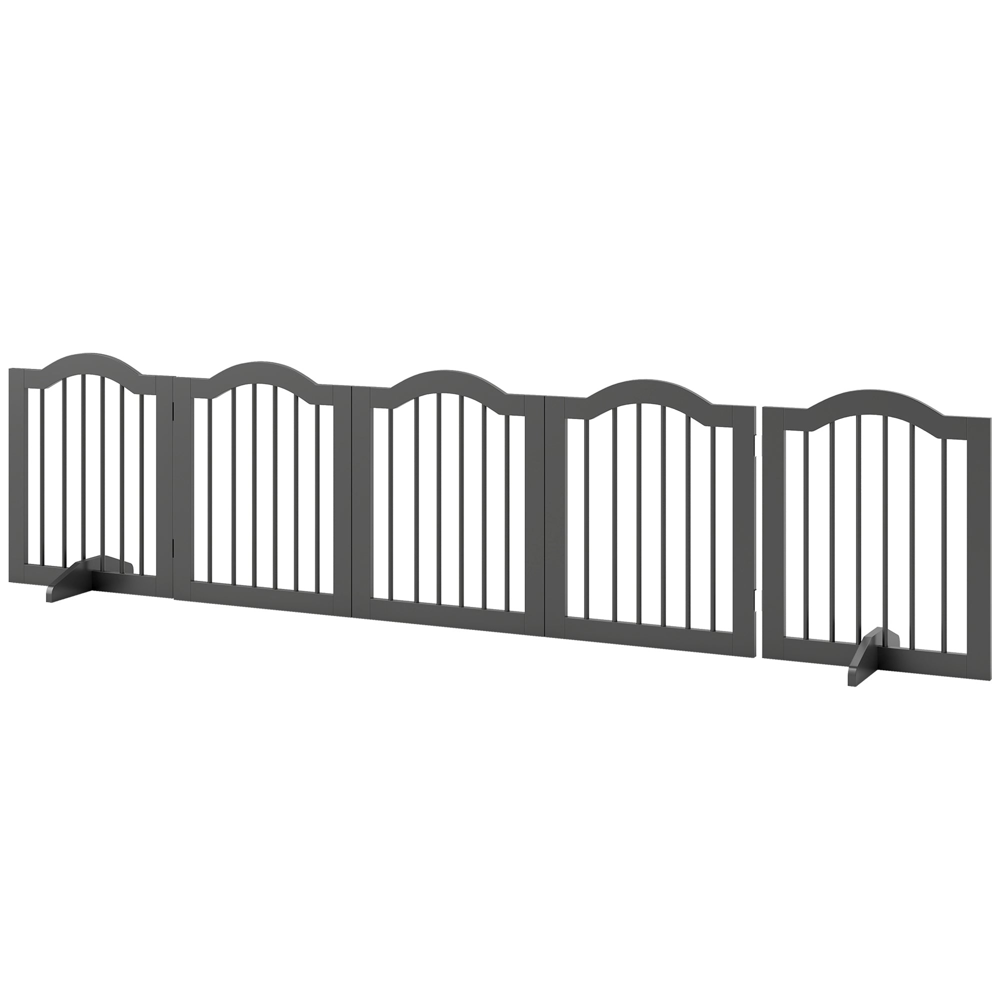 pawhut-barri-re-chien-en-bois-pliable-5-panneaux-autoportante-noir image 2