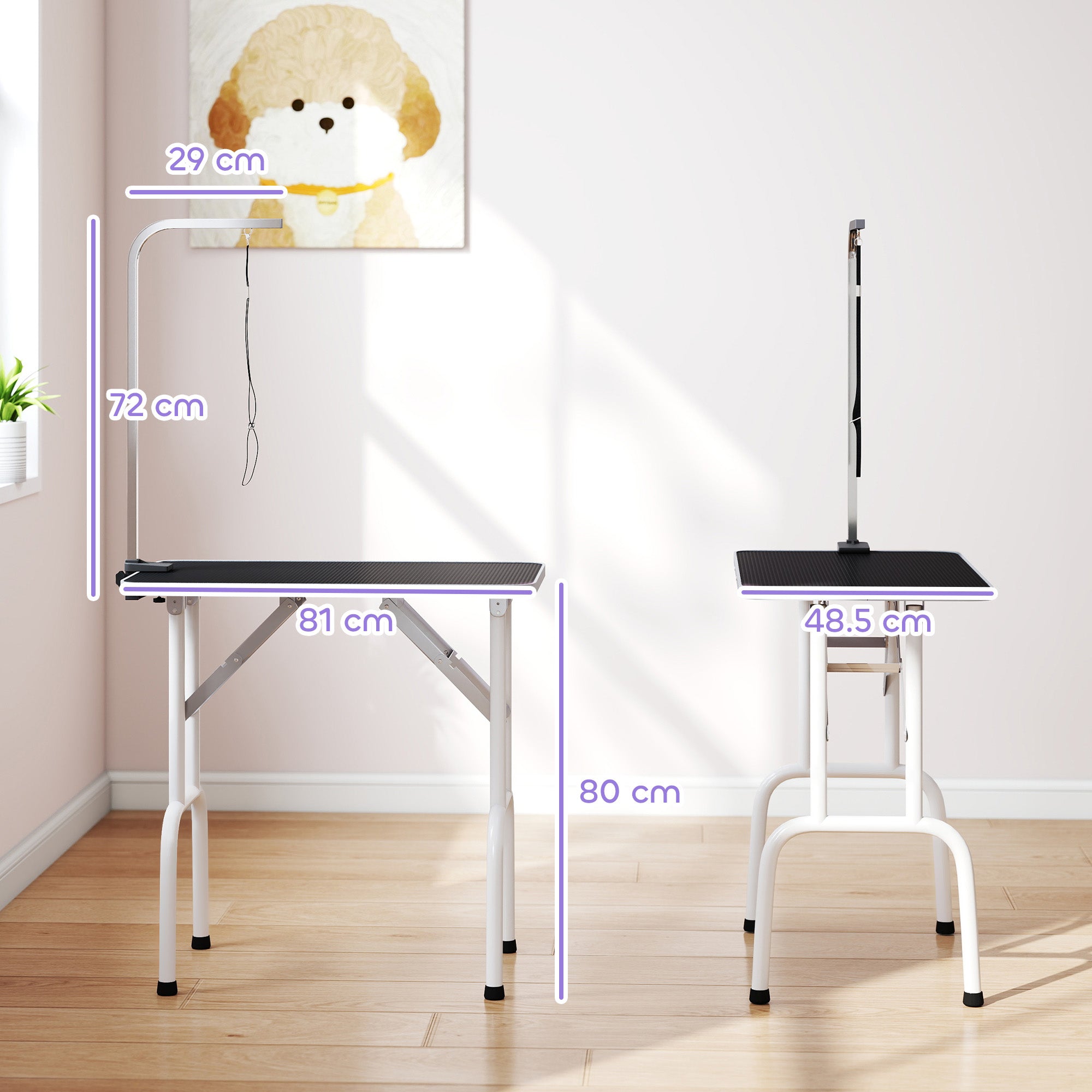 pawhut-table-de-toilettage-pliable-32-avec-bras-r-glable-dessus-antid-rapant-noi image 5