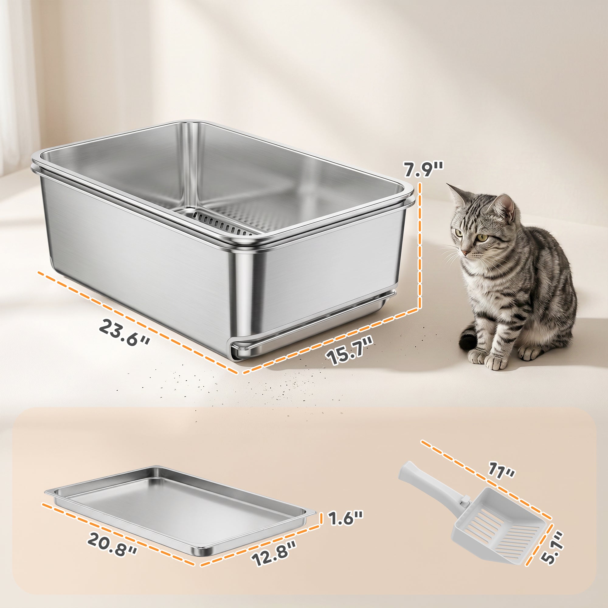 pawhut-bac-liti-re-chat-inox-xl-tamis-avec-c-t-s-hauts-argent image 5