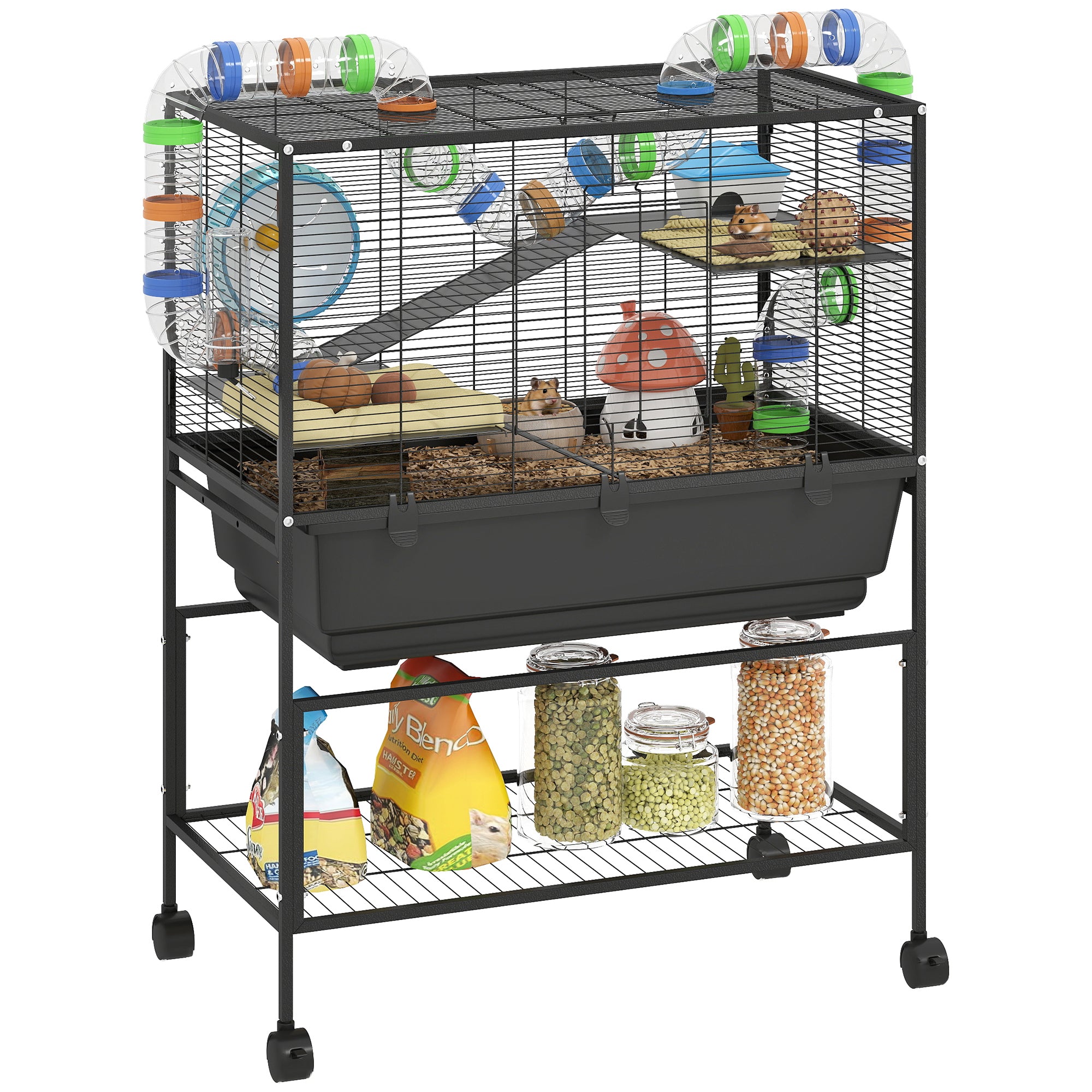 pawhut-cage-petit-rongeur-3-tages-color-e-avec-tubes-et-rangement image 1