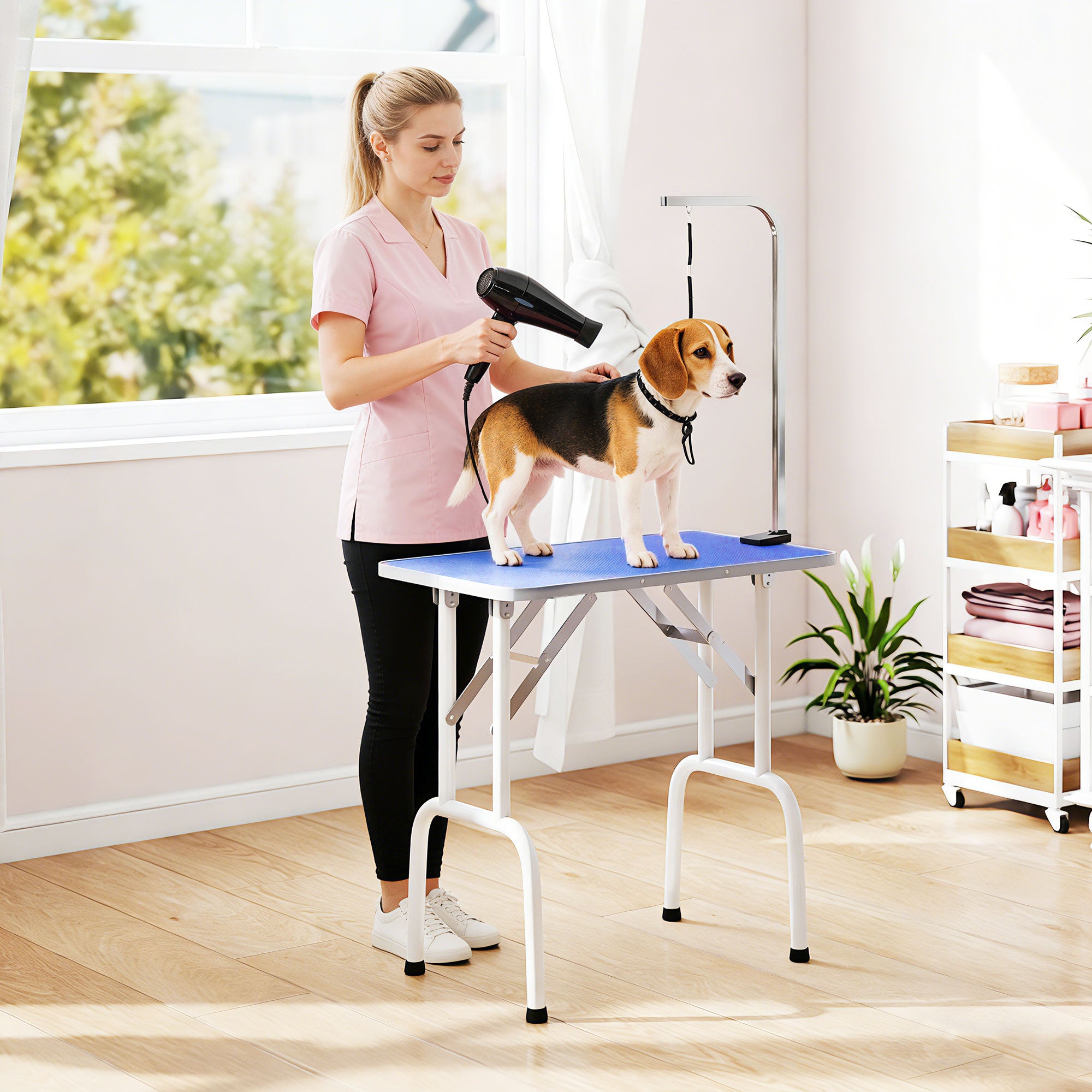 pawhut-table-de-toilettage-pliable-32-avec-bras-r-glable-et-dessus-antid-rapant- image 4