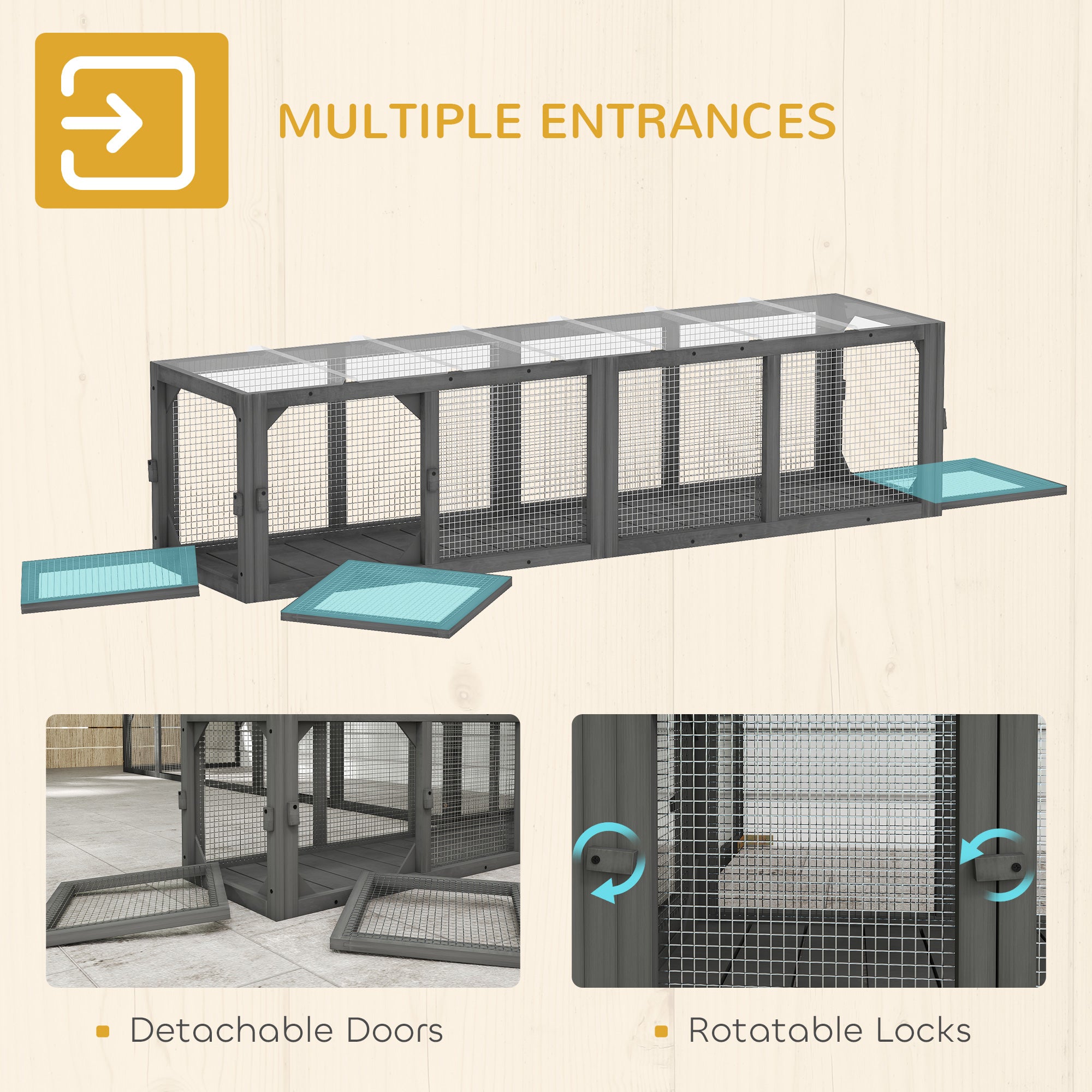 pawhut-tunnel-ext-rieur-chat-bois-modulaire-3-portes-gris image 8