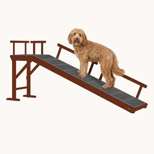 pawhut-rampe-pour-chien-185-cm-pour-lit-canap-avec-barri-res-marron image 1