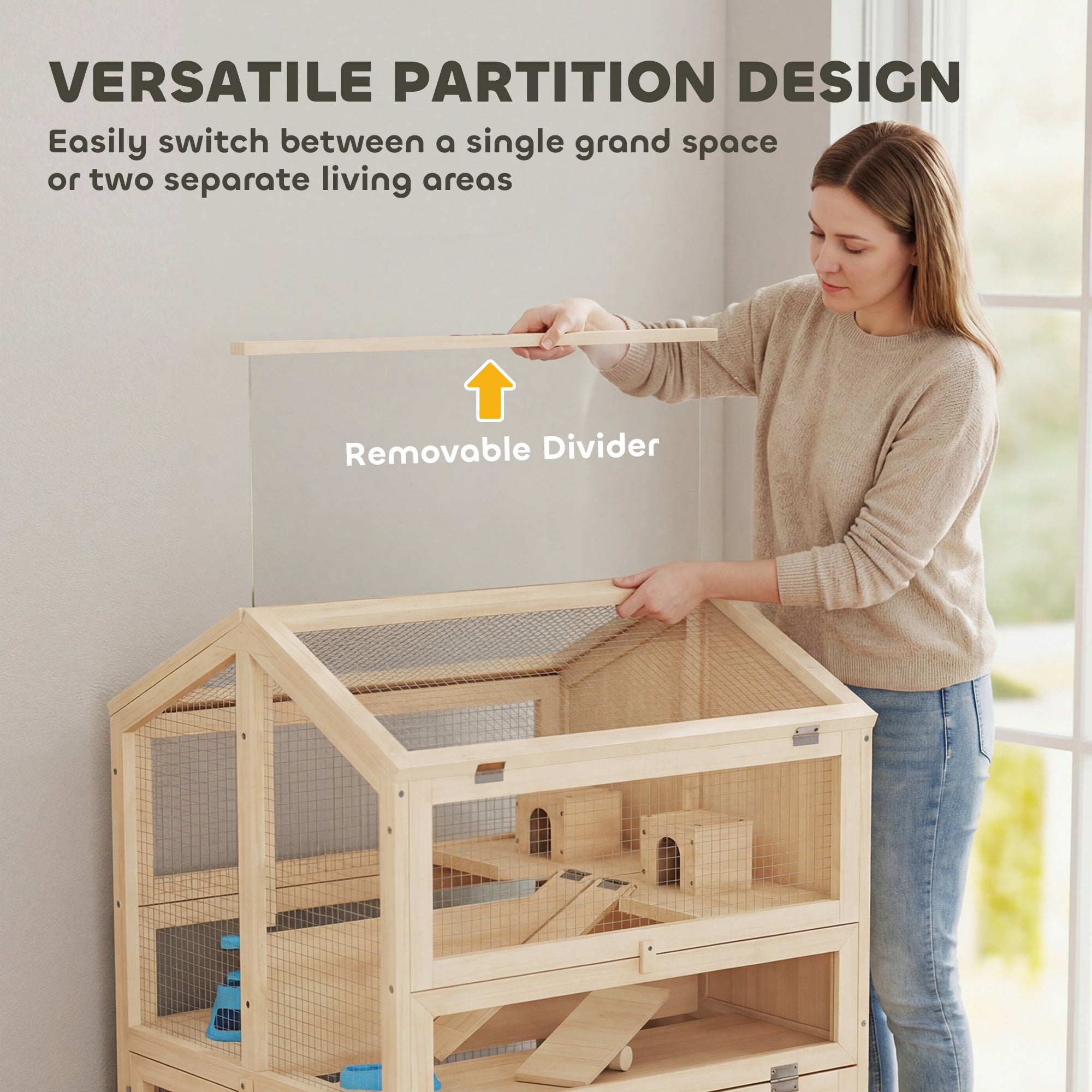 pawhut-cage-hamster-en-bois-3-tages-26-8-avec-s-parateur-toboggans-et-cabanes-na image 8