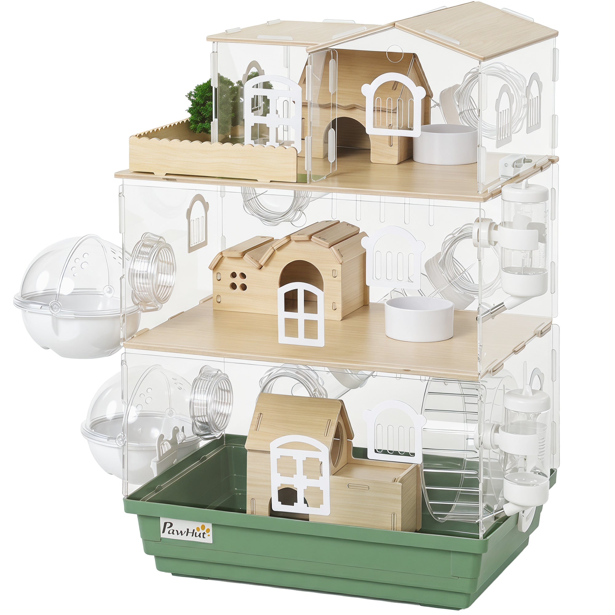 pawhut-cage-hamster-acrylique-3-tages-avec-roue-et-biberon-13-4-x-9-8-x-20-5-in image 2