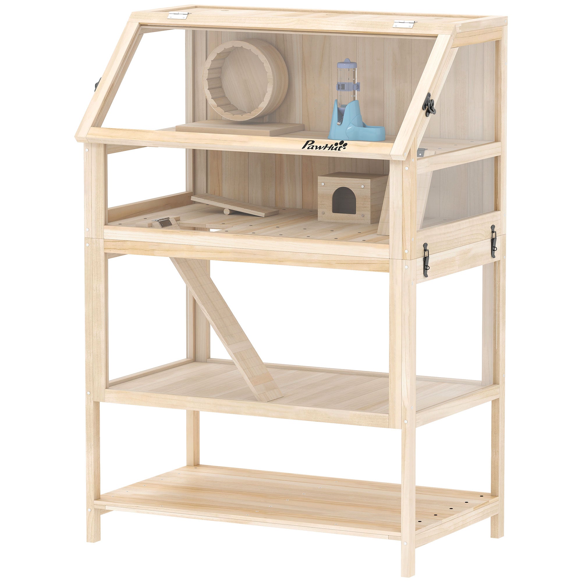pawhut-cage-hamster-3-niveaux-80-cm-avec-roue-balan-oire-et-cabane image 2