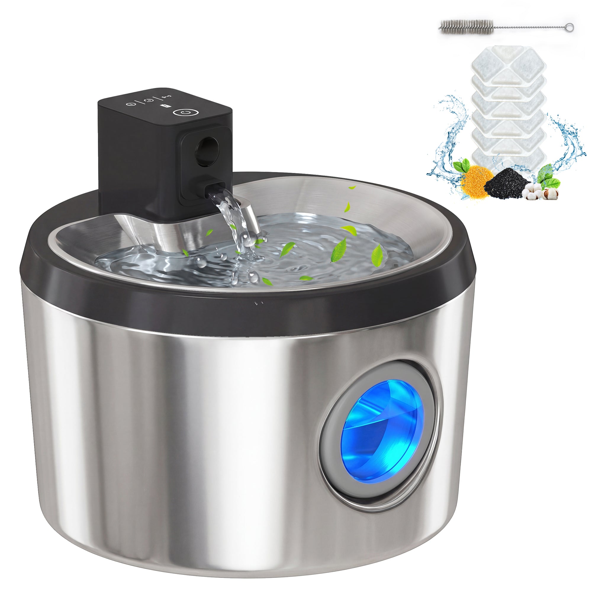 pawhut-fontaine-eau-sans-fil-inox-4l-avec-d-tecteur-de-mouvement-6-filtres image 1