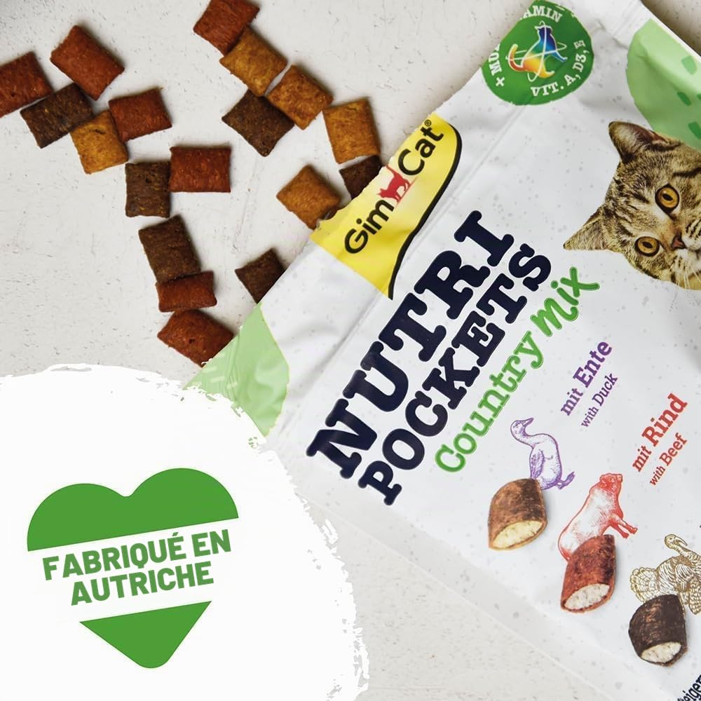 gimcat-nutri-pockets-country-mix-150-g-snack-croustillant-canard-b-uf-dinde image 2