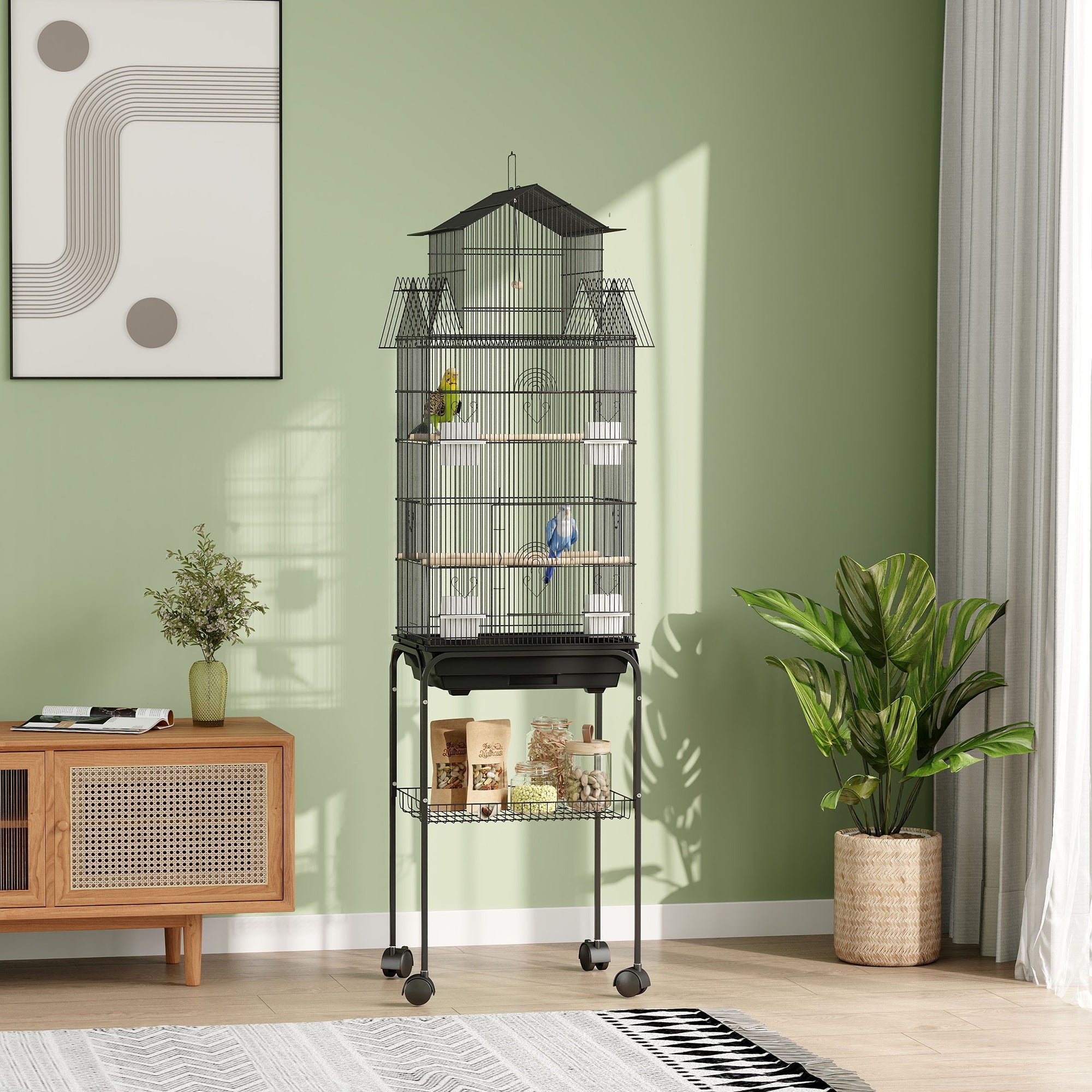 pawhut-cage-oiseaux-mobile-sur-roulettes-avec-perchoirs-43-x-32-5-x-163-cm image 4