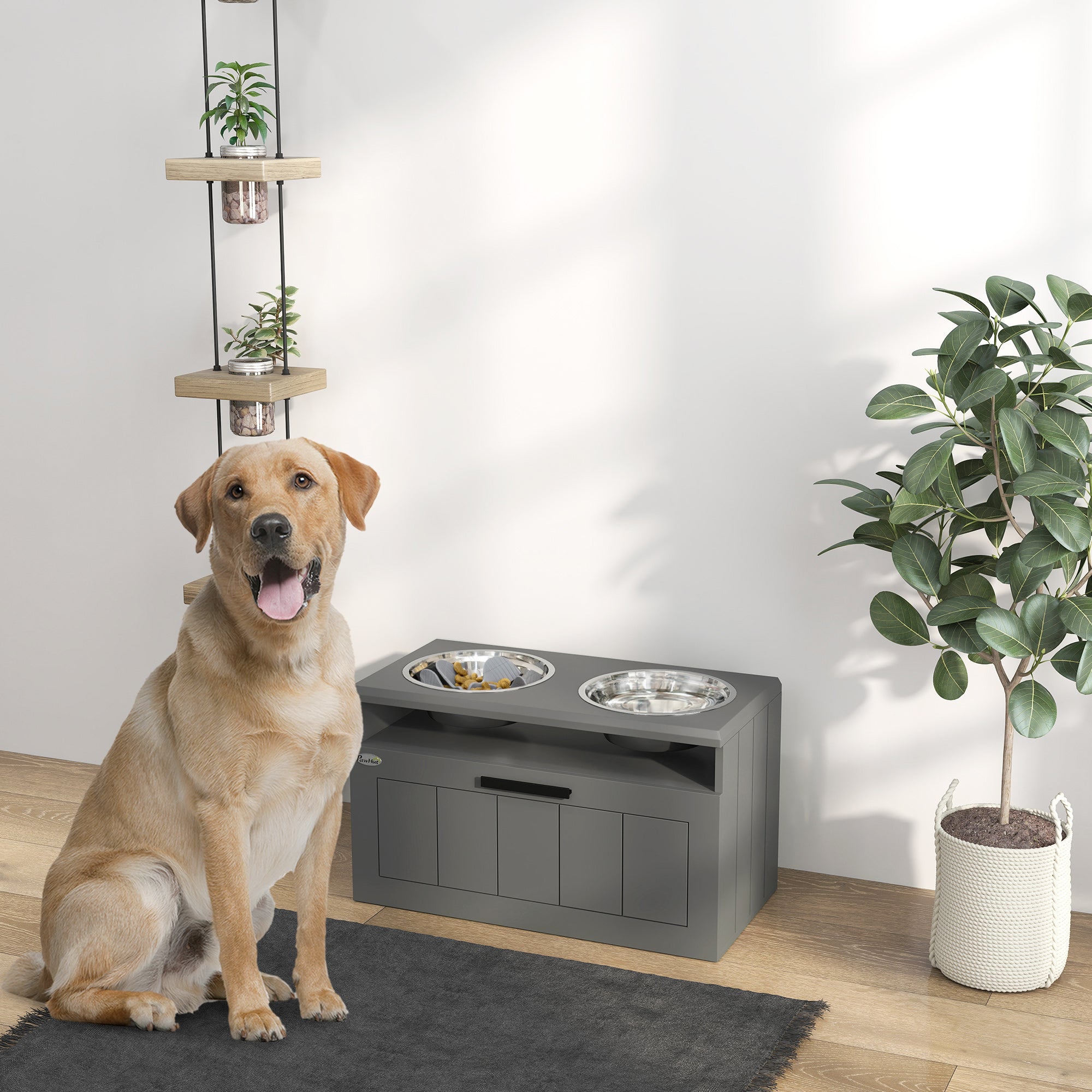 pawhut-station-d-alimentation-sur-lev-e-pour-chien-avec-2-bols-inox-tiroir-25l-e image 3