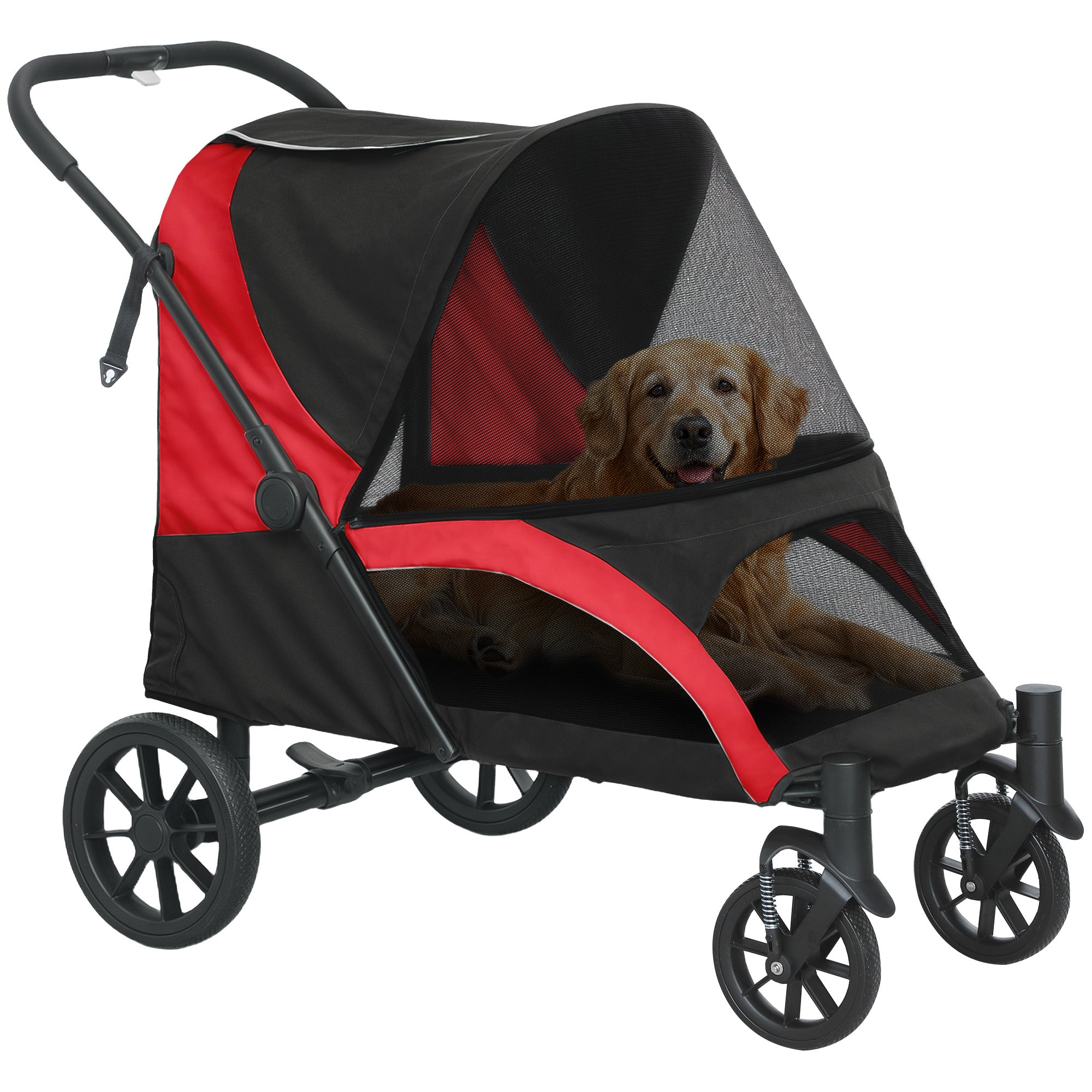 pawhut-poussette-grand-chien-roues-amortissantes-pliage-1-clic-noire image 1