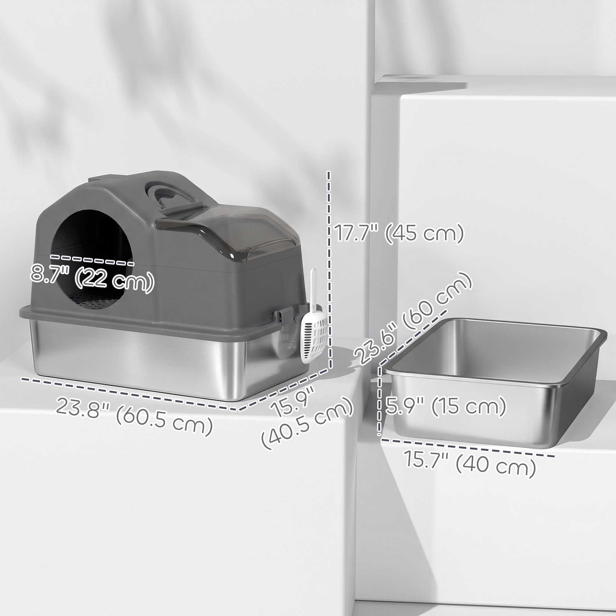 pawhut-bac-liti-re-chat-xxl-ferm-inox-avec-couvercle-gris-fonc image 5