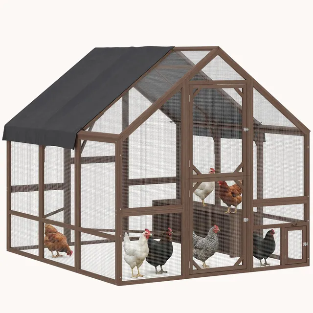 pawhut-enclos-poulailler-bois-83-x-73-x-73-pour-8-10-poules-marron-fonc image 1