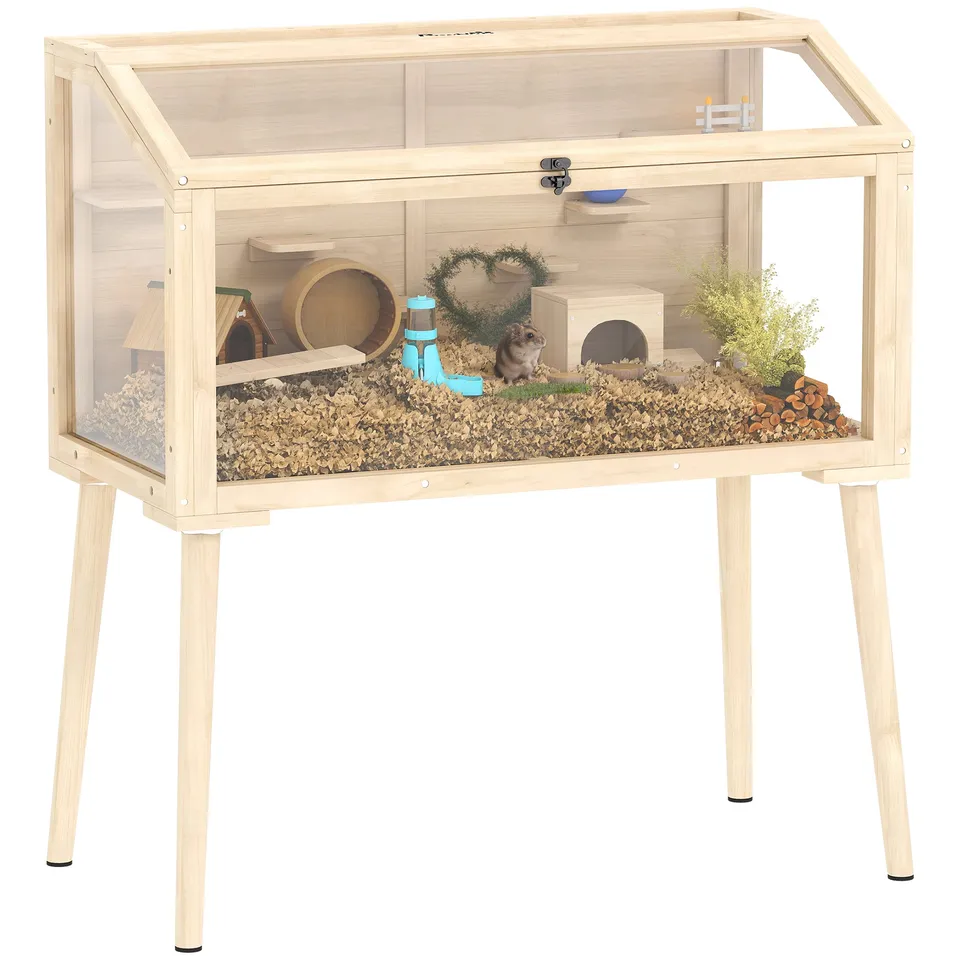 pawhut-cage-hamster-bois-43-3-x-20-5-x-39-8-avec-plateformes-et-biberon image 1