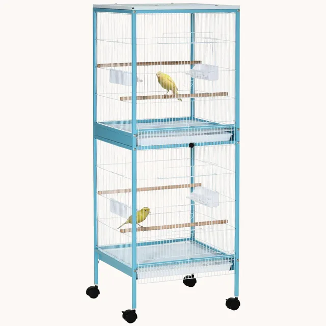 pawhut-grande-cage-oiseaux-55-bleu-clair-avec-4-portes-canari-pinson-conure image 1