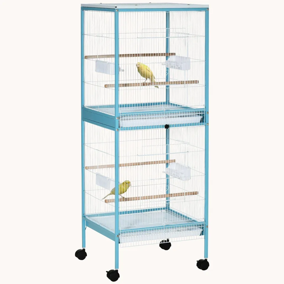 pawhut-grande-cage-oiseaux-55-bleu-clair-avec-4-portes-canari-pinson-conure image 1