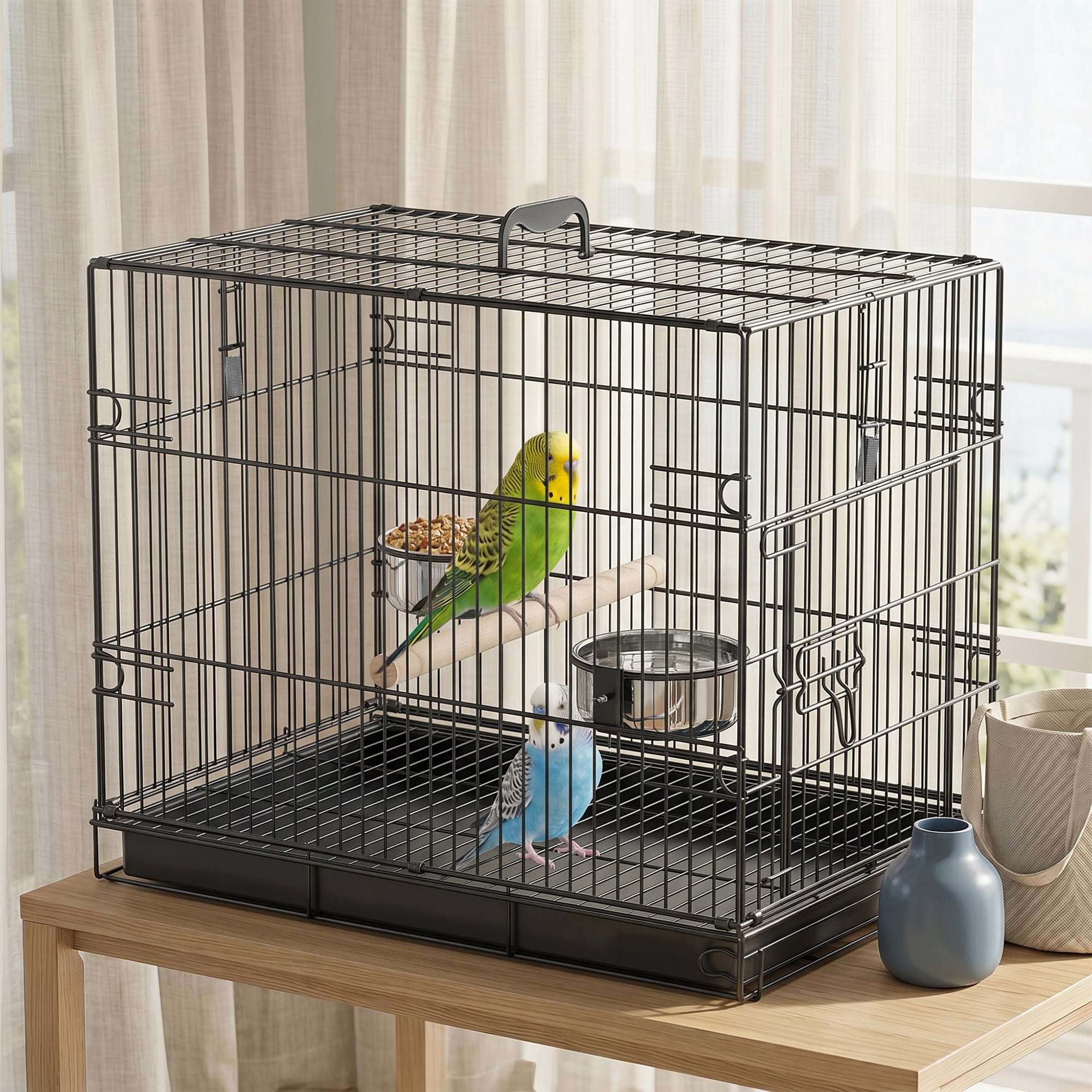 pawhut-cage-de-voyage-pliable-en-m-tal-pour-oiseaux-avec-perchoir-en-bois-gamell image 4