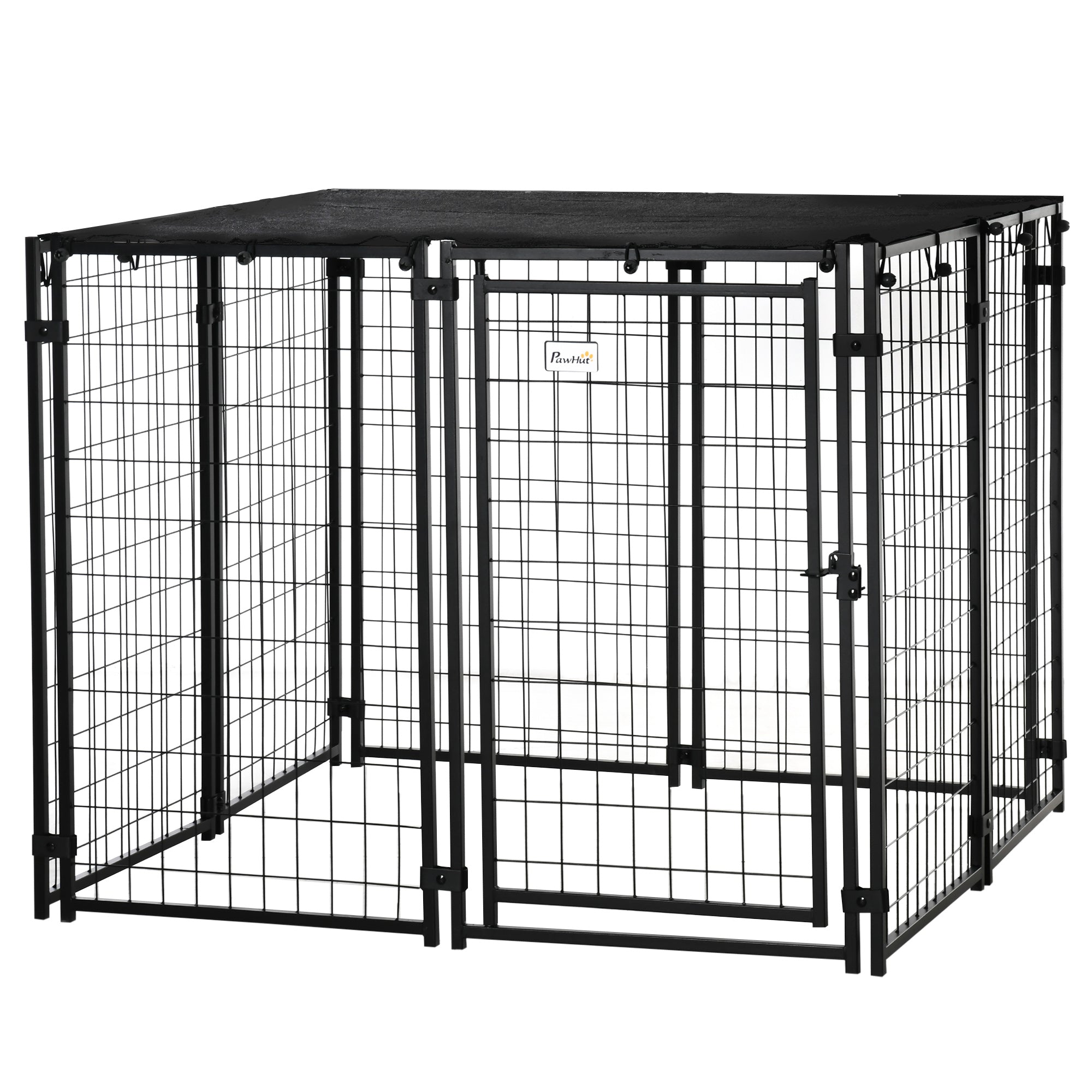 pawhut-enclos-chenil-chien-ext-rieur-avec-b-che-et-porte-verrouillable-noir image 2