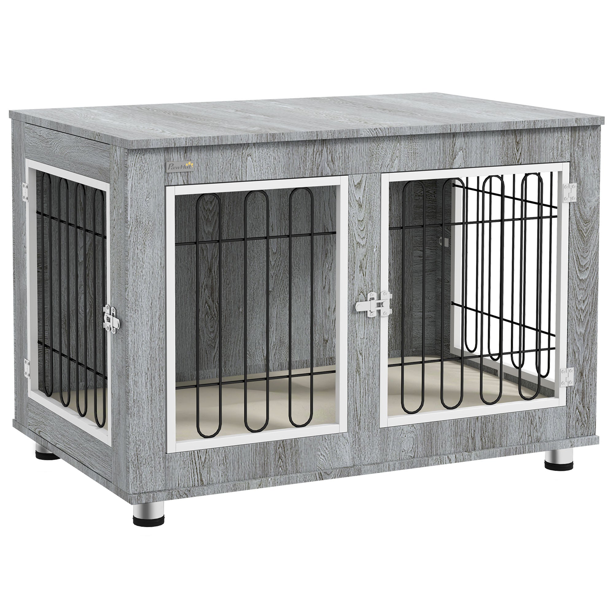 pawhut-niche-d-int-rieur-table-d-appoint-avec-coussin-pour-grand-chien-gris image 1