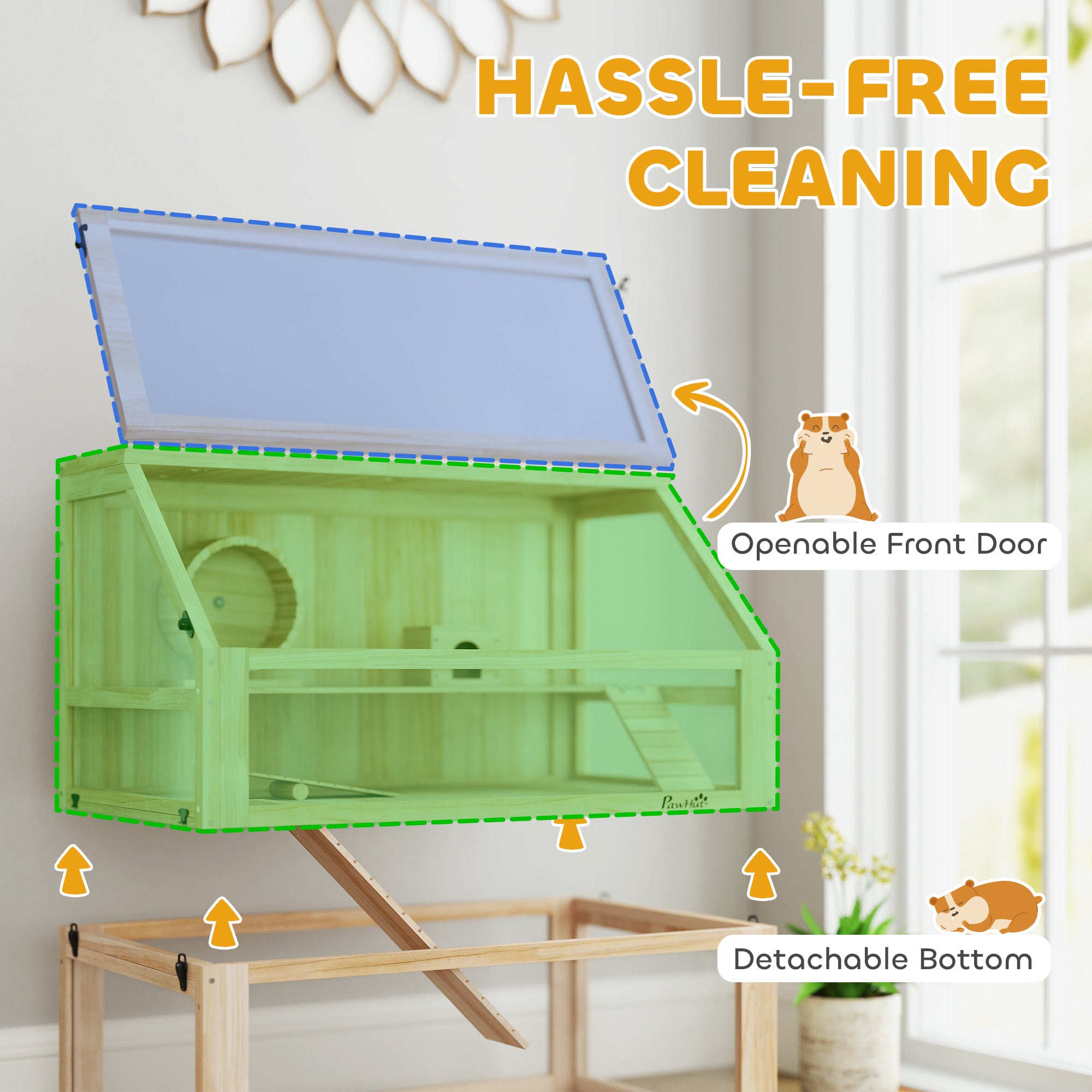pawhut-cage-hamster-bois-3-tages-avec-roue-cabane-et-rampes-80-x-50-x-76-cm-natu image 8
