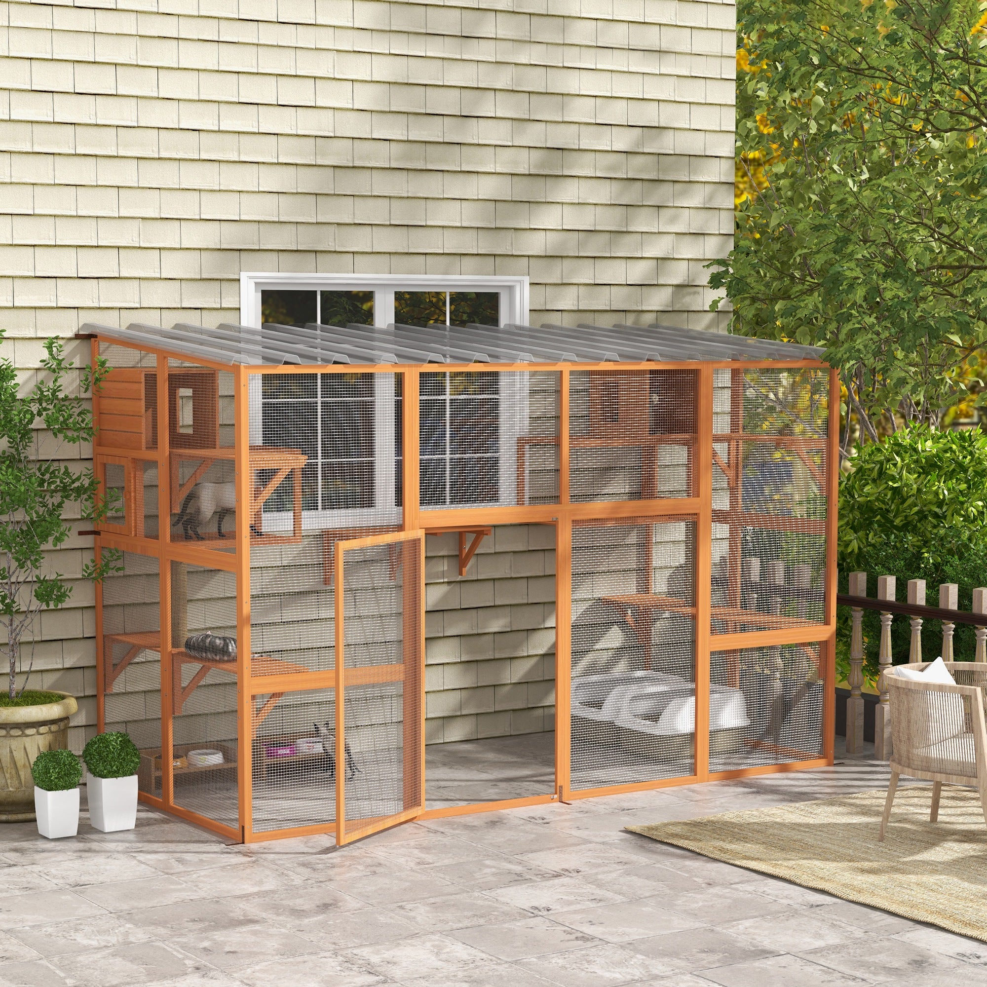 pawhut-catio-enclos-ext-rieur-walk-in-orange-avec-plateformes-et-condos image 4