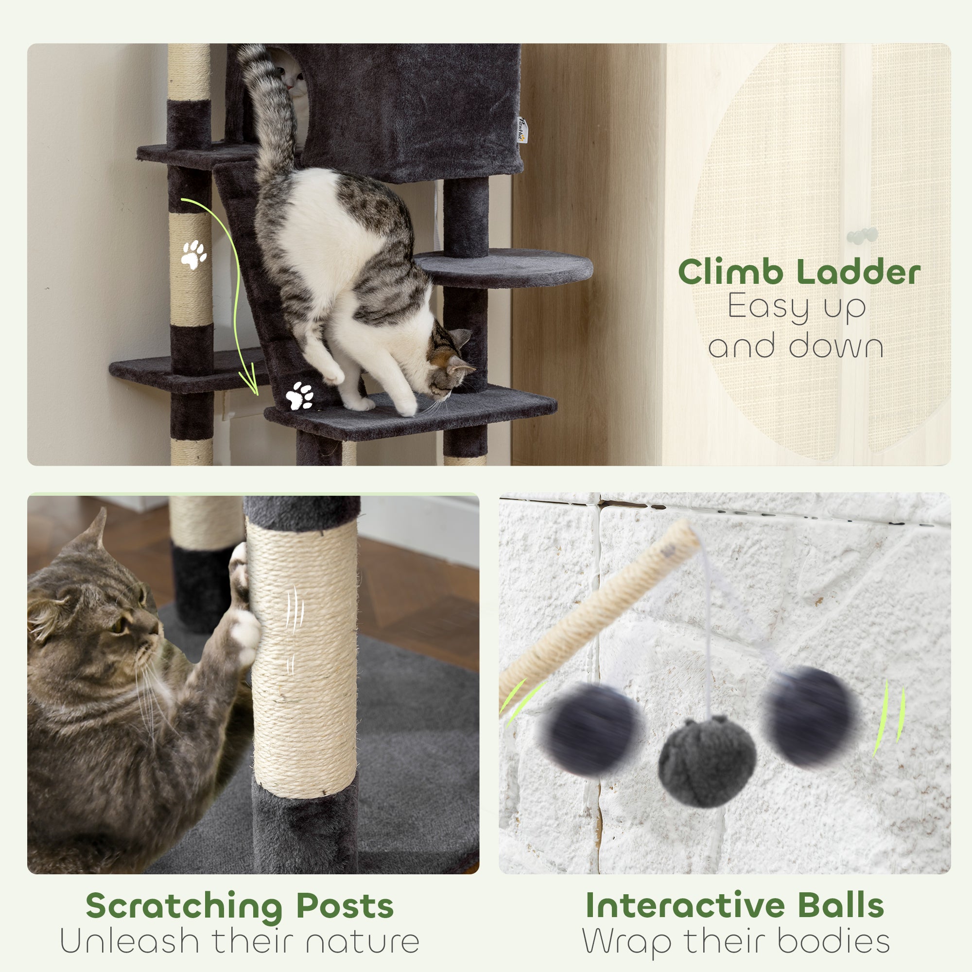 pawhut-arbre-chat-multi-niveaux-59-avec-niche-et-chelle-gris-fonc image 8