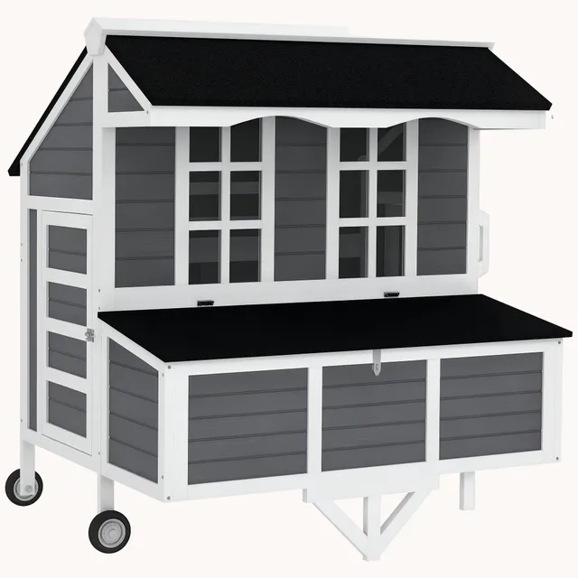 pawhut-poulailler-mobile-gris-avec-pondoir-tiroir-roues-et-perchoirs-2-4-poules image 1