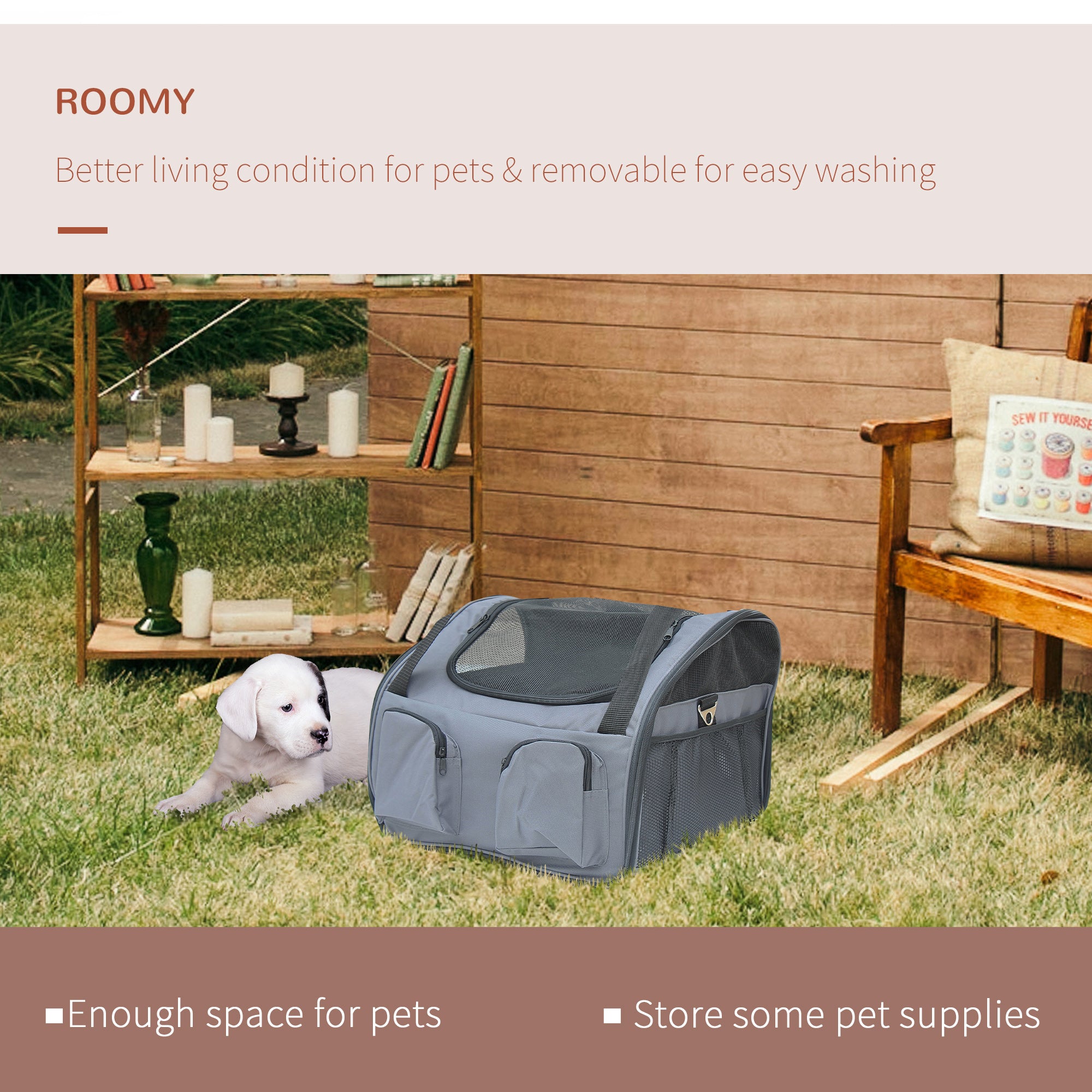 pawhut-sac-de-transport-pliable-gris-41x34x30-cm-pour-chats-et-petits-chiens image 6
