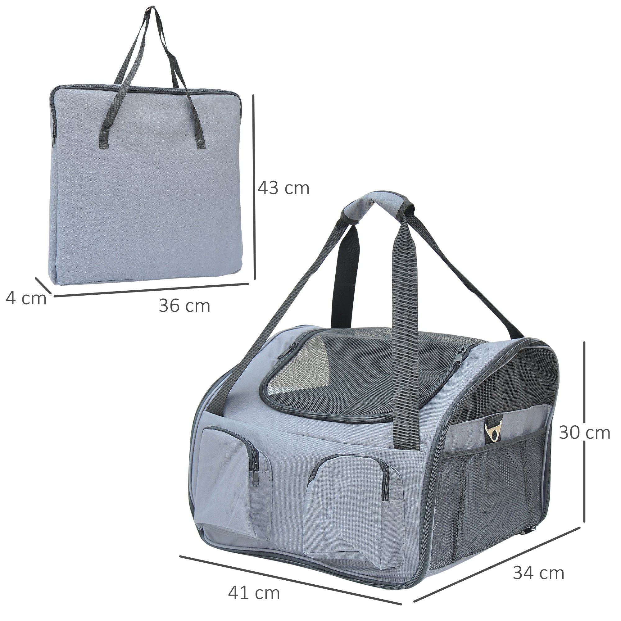pawhut-sac-de-transport-pliable-gris-41x34x30-cm-pour-chats-et-petits-chiens image 5