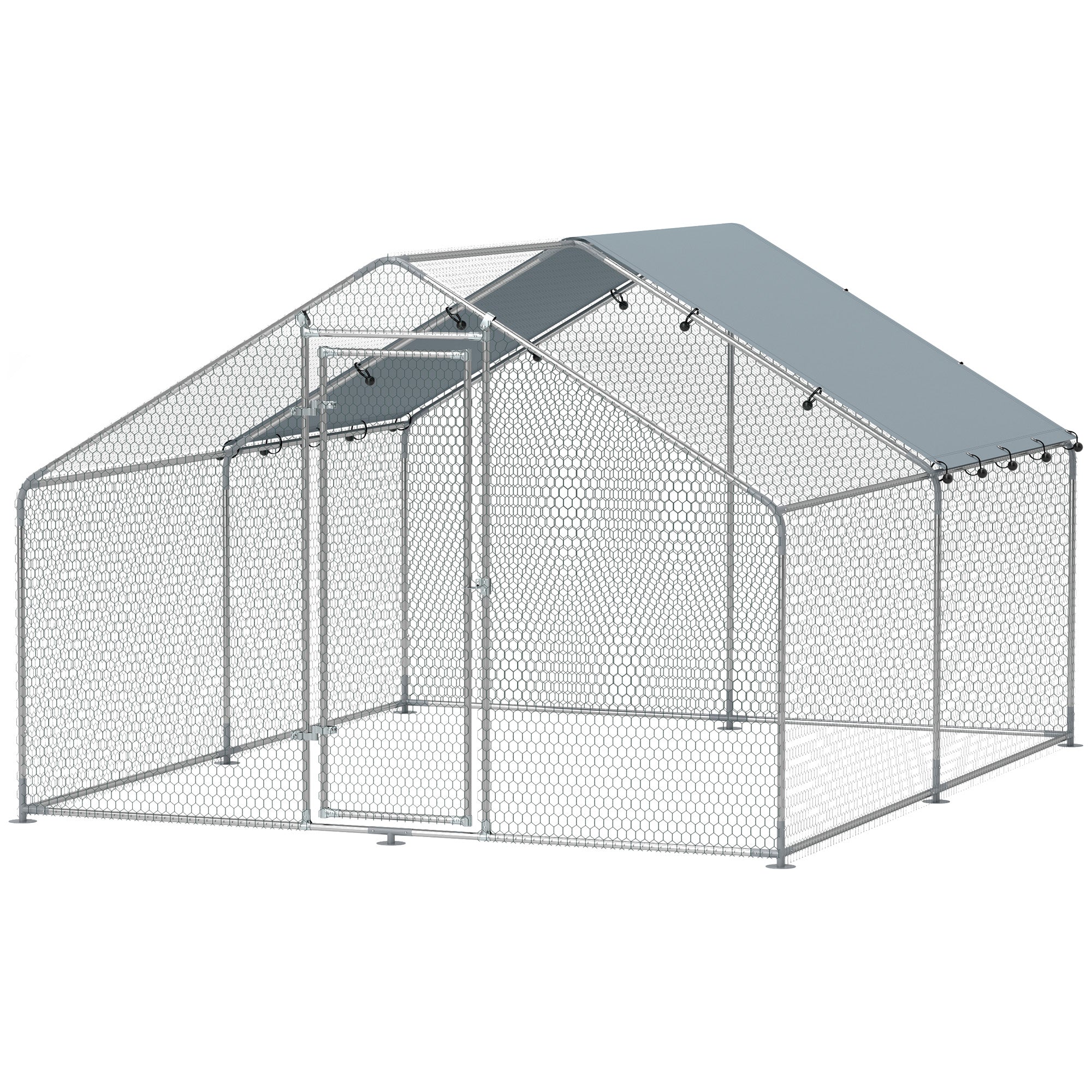 pawhut-enclos-ext-rieur-pour-poules-3-x-3-4-m-m-tal-avec-b-che-uv-argent image 2