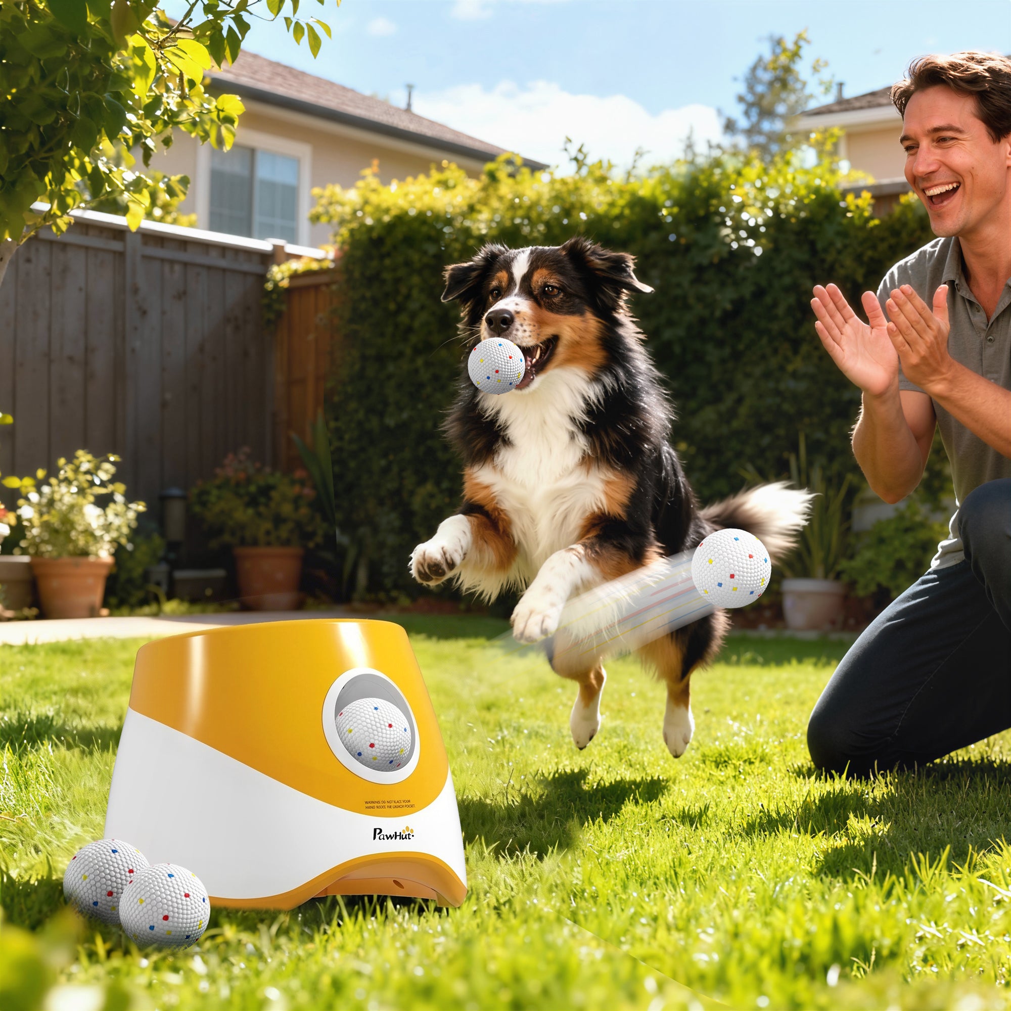 pawhut-lanceur-de-balles-automatique-pour-chien-6-10-14-m-5-balles-etpu-orange image 3
