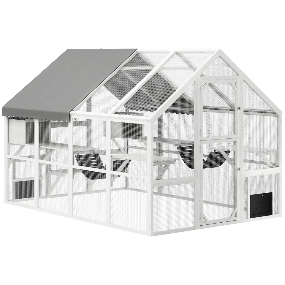 pawhut-catio-enclos-ext-rieur-blanc-xxl-avec-plateformes-ponts-et-toit-imperm-ab image 1