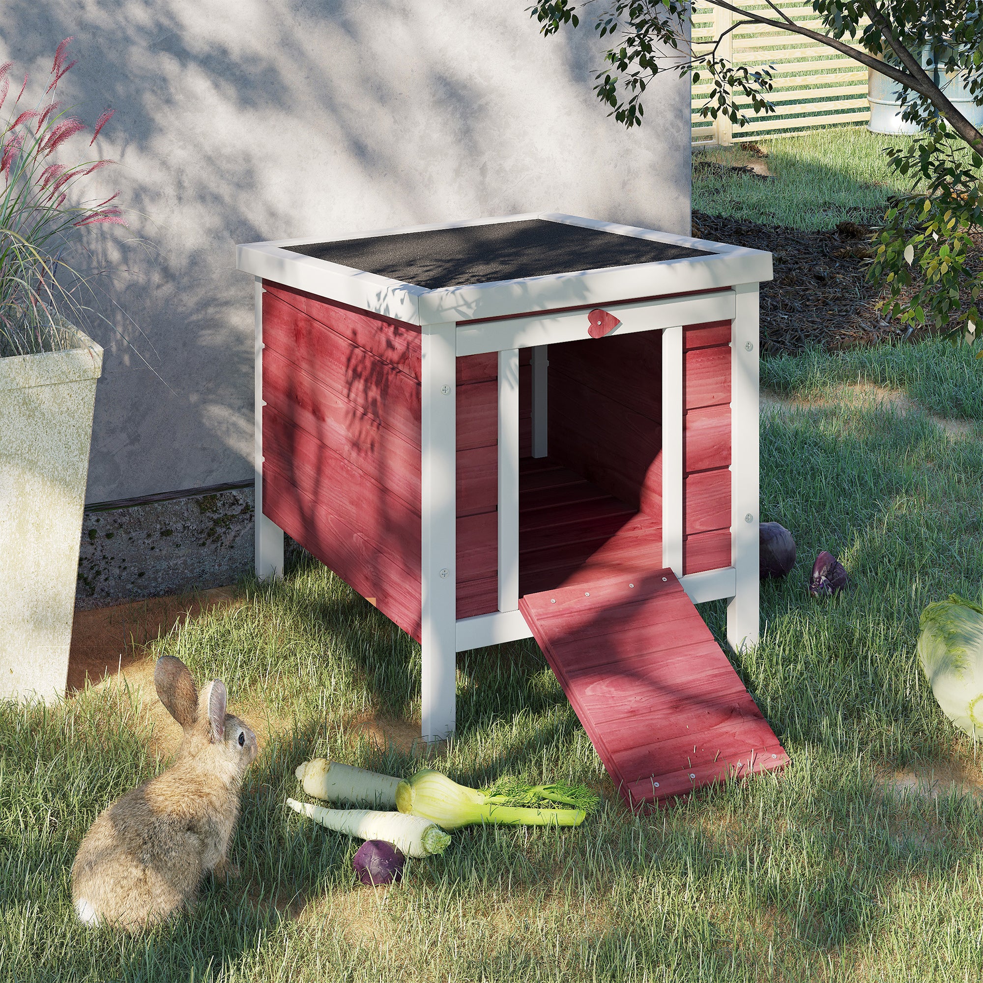 pawhut-clapier-lapin-sur-lev-en-bois-avec-toit-ouvrant-rouge image 3