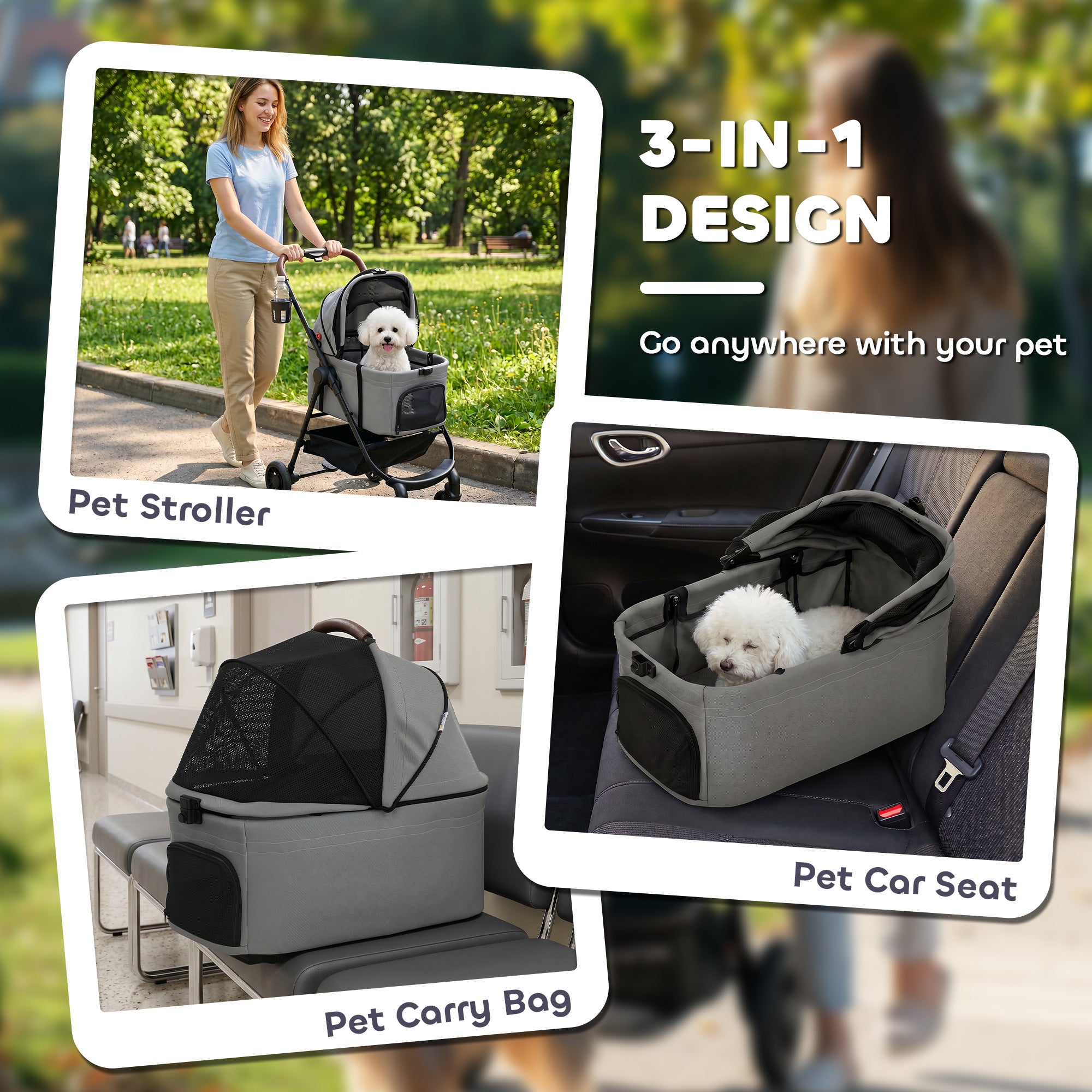pawhut-poussette-pour-chien-3-en-1-pliable-avec-nacelle-d-tachable-gris image 7