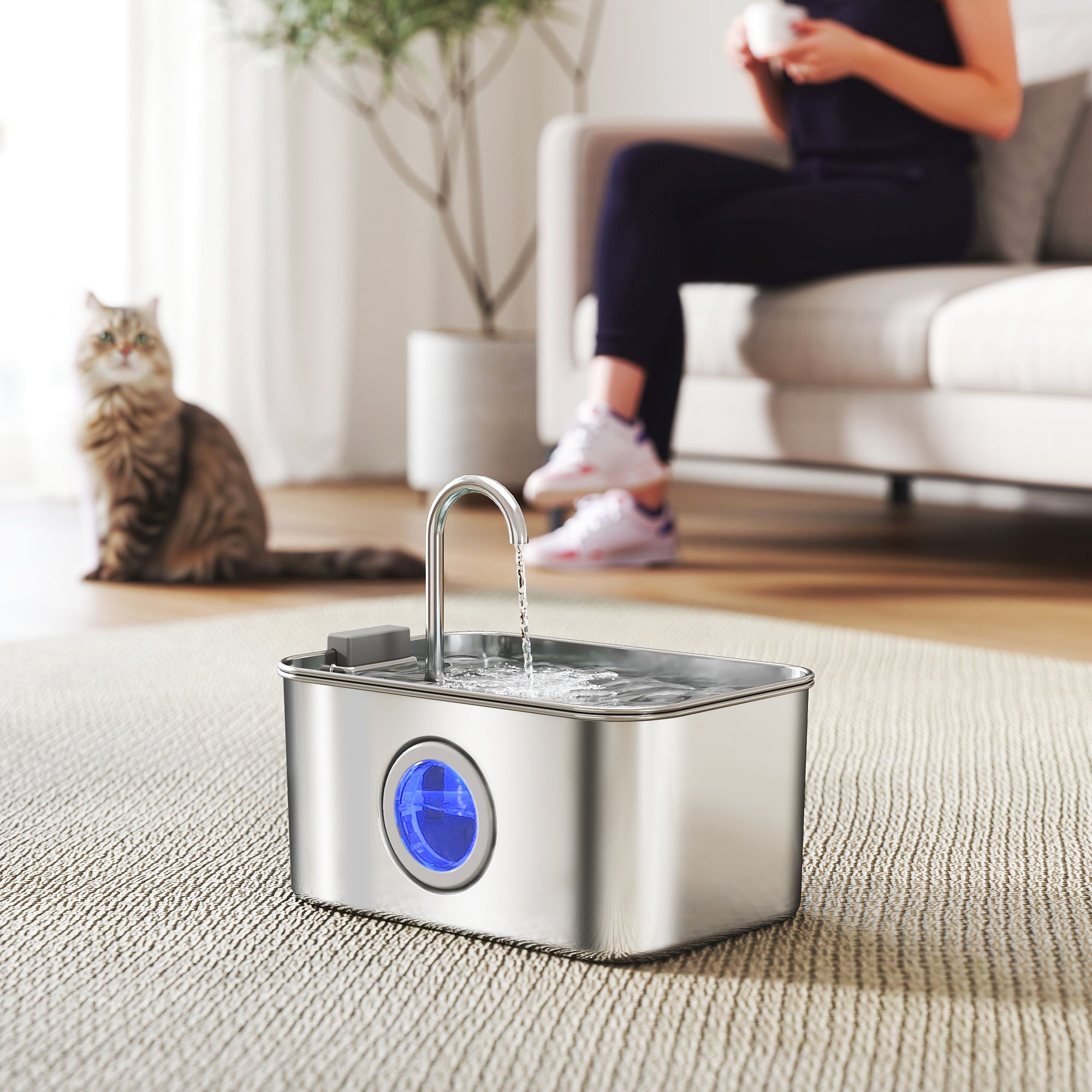 pawhut-fontaine-eau-chat-inox-3-2-l-avec-niveau-visible-et-pompe-silencieuse image 3
