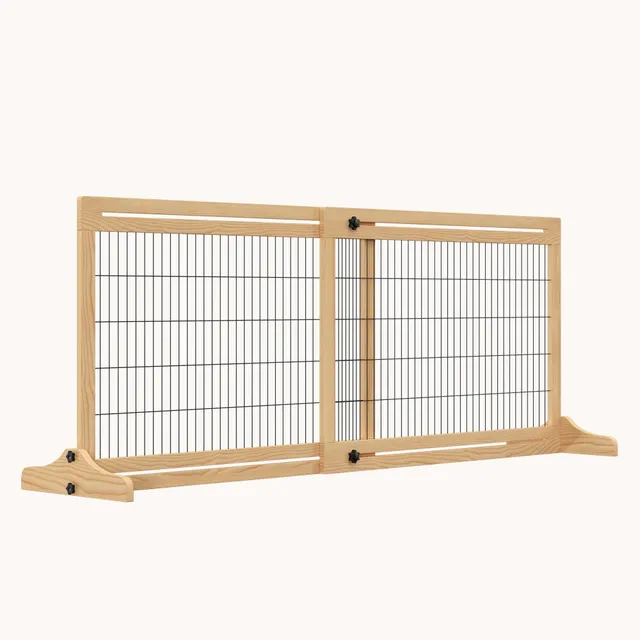 pawhut-barri-re-pour-animaux-autoportante-extra-large-longueur-r-glable-naturel image 1