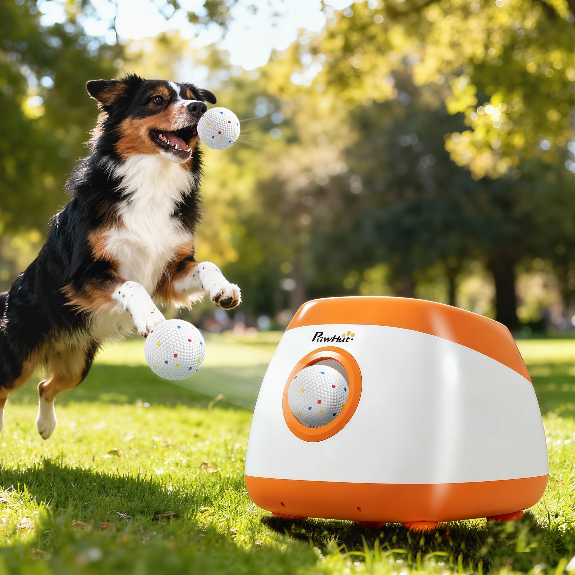 pawhut-lanceur-de-balle-automatique-pour-chien-avec-3-balles-etpu-8-24-m-orange image 4