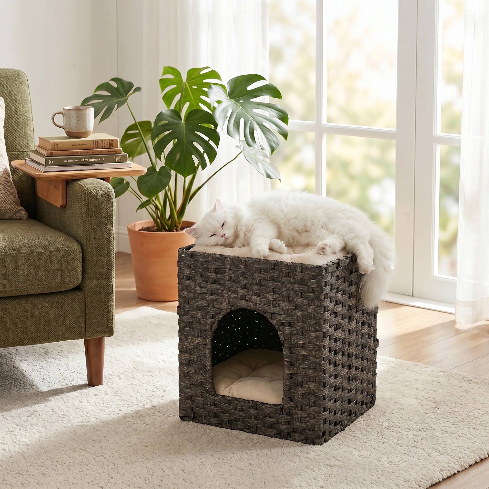 pawhut-maison-pour-chat-2-niveaux-en-rotin-tress-avec-coussins-lavables-43-x-40- image 4