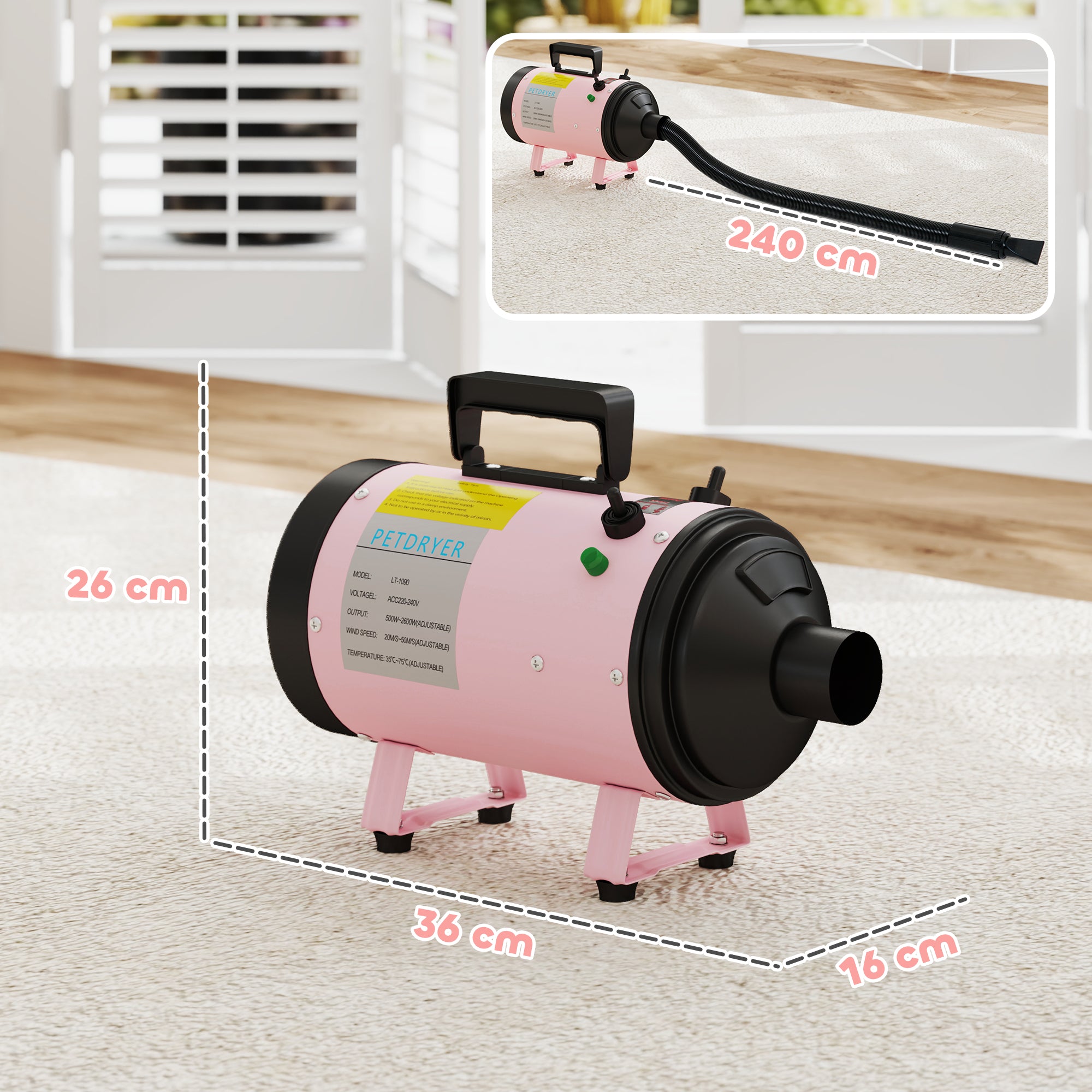 pawhut-s-che-cheveux-pour-chien-2200w-rose-temp-rature-r-glable-silencieux image 5